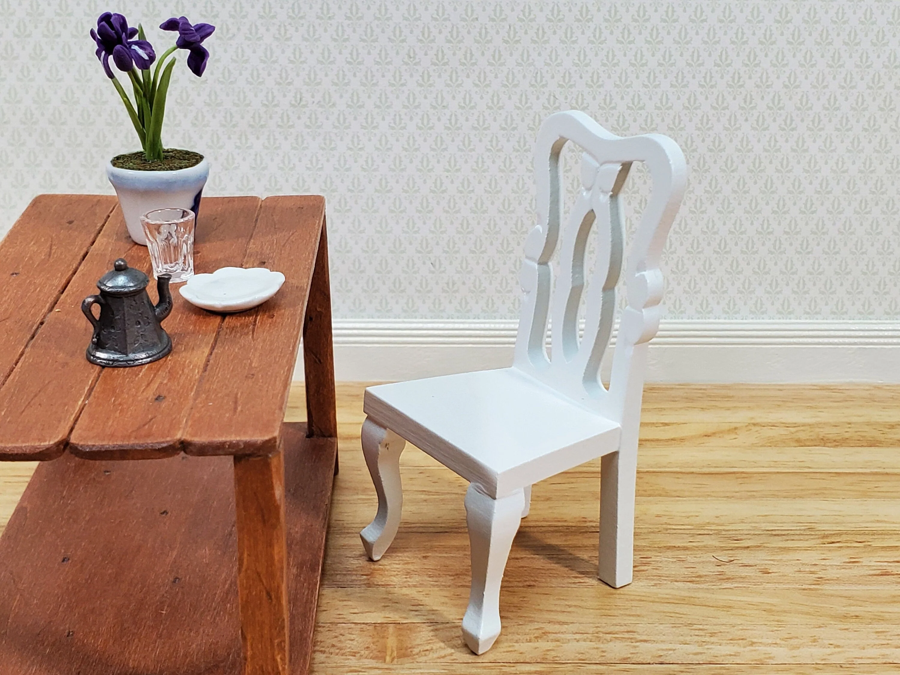 Dollhouse Chair White Dining or Kitchen Chair 1:12 Scale Miniature Furniture - Image 3