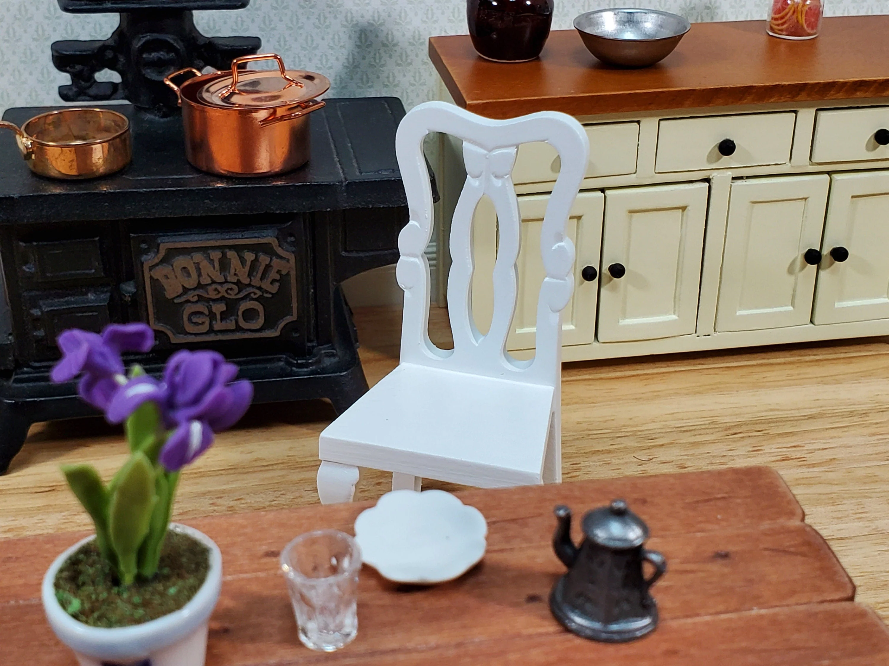 Dollhouse Chair White Dining or Kitchen Chair 1:12 Scale Miniature Furniture - Image 4