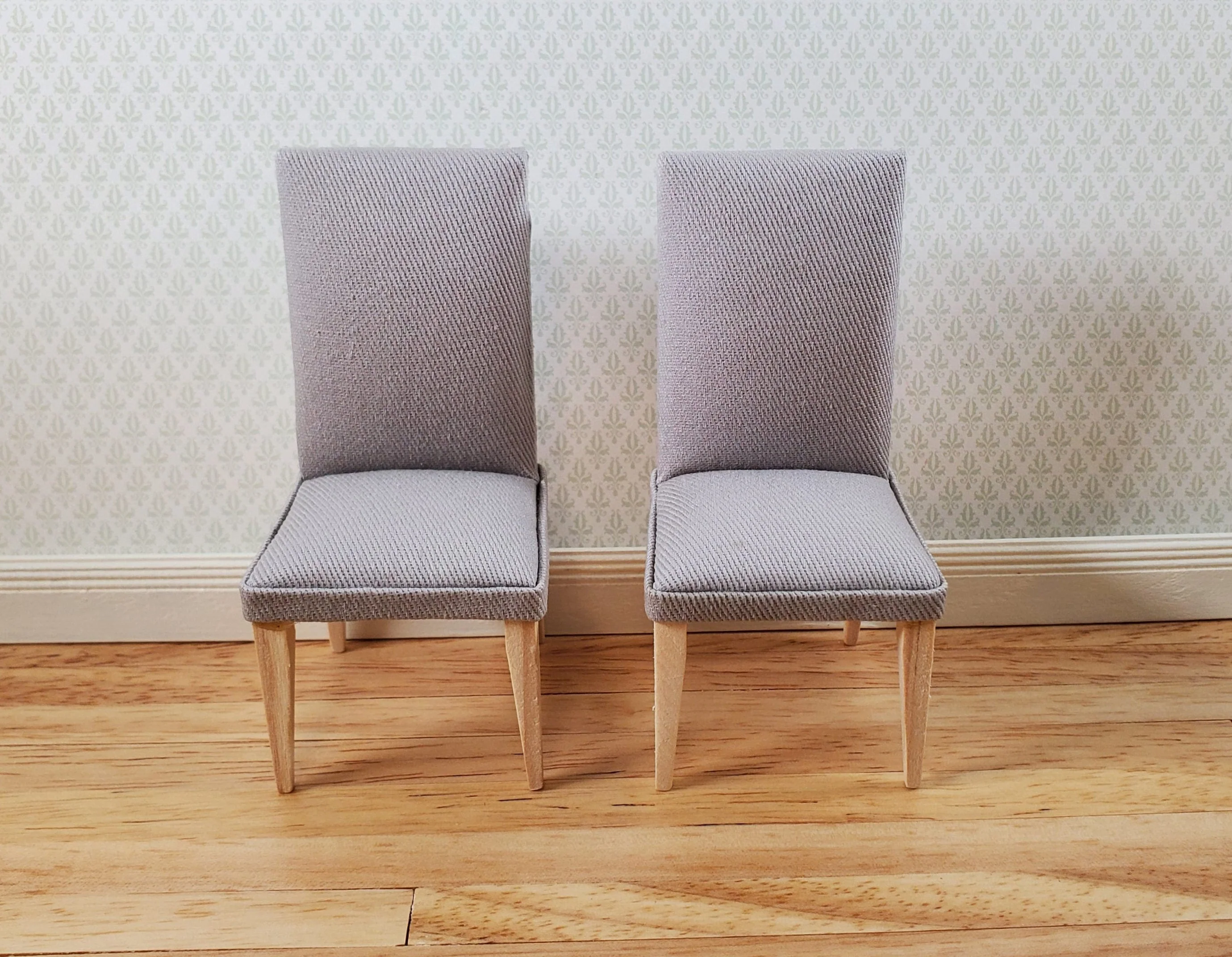 Dollhouse Chairs Modern Style Set of 2 Gray Fabric 1:12 Scale Miniature Furniture - Image 2