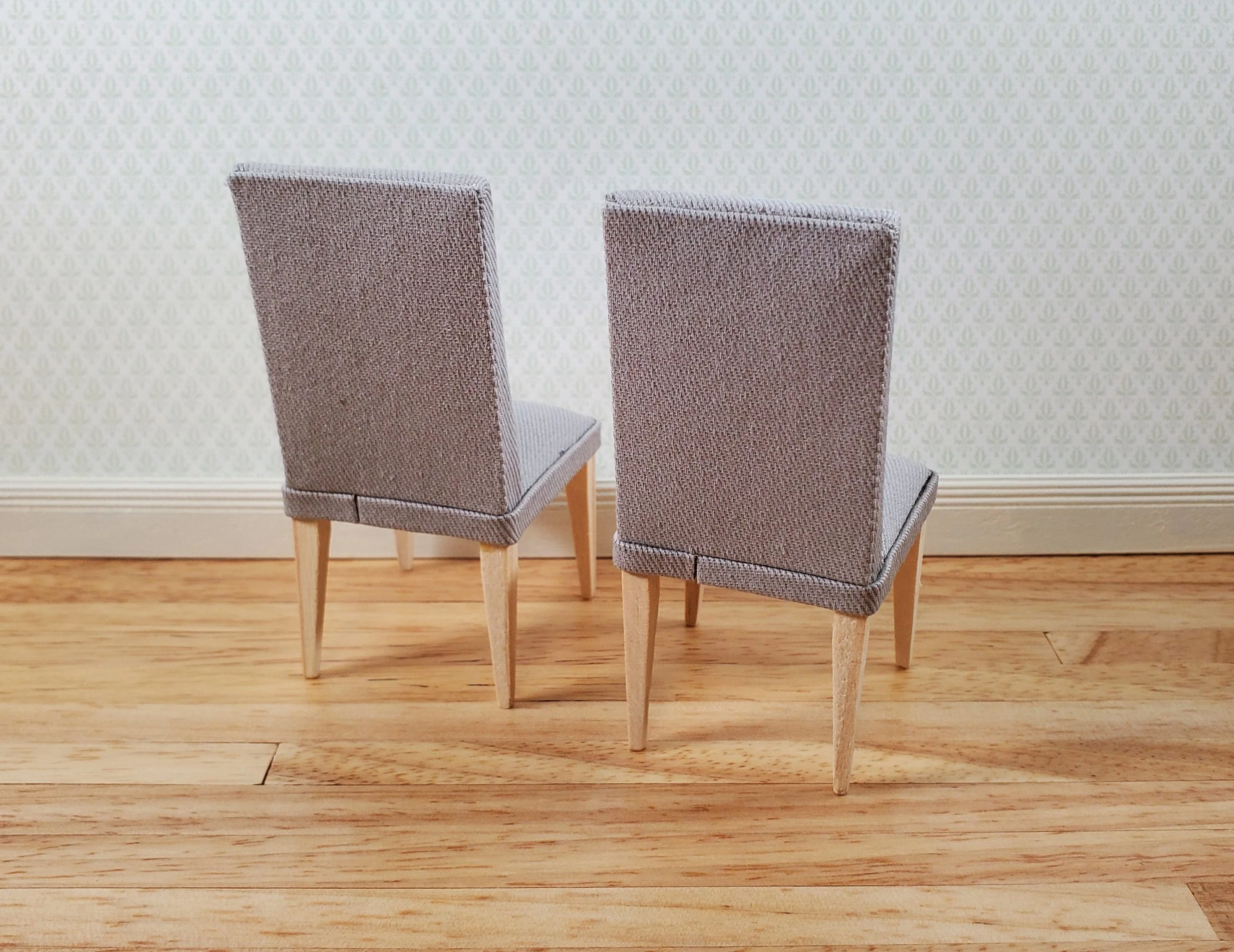 Dollhouse Chairs Modern Style Set of 2 Gray Fabric 1:12 Scale Miniature Furniture - Image 3