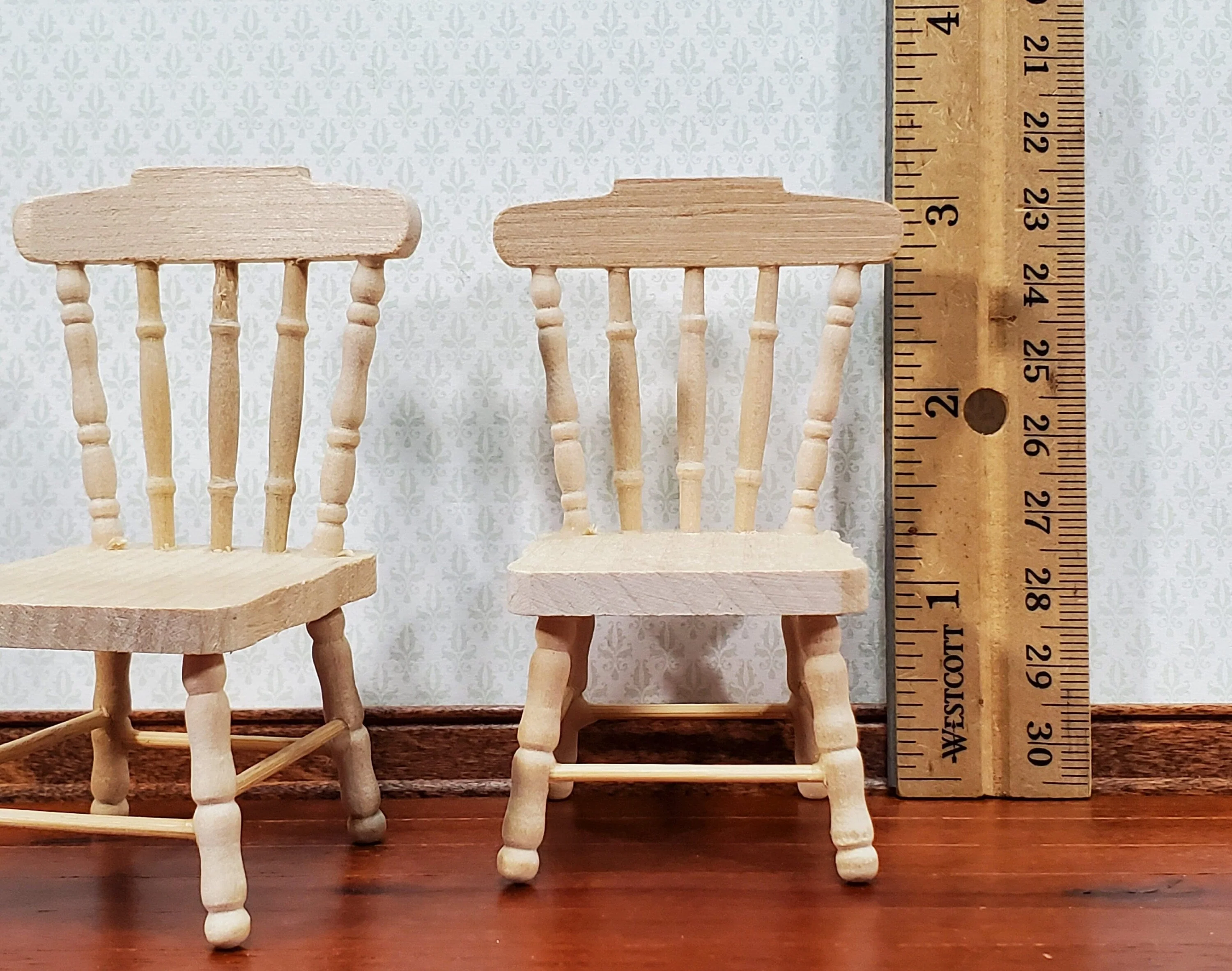 Dollhouse Chairs Spindle Back x2 Unpainted Wood 1:12 Scale Miniature Furniture - Image 4