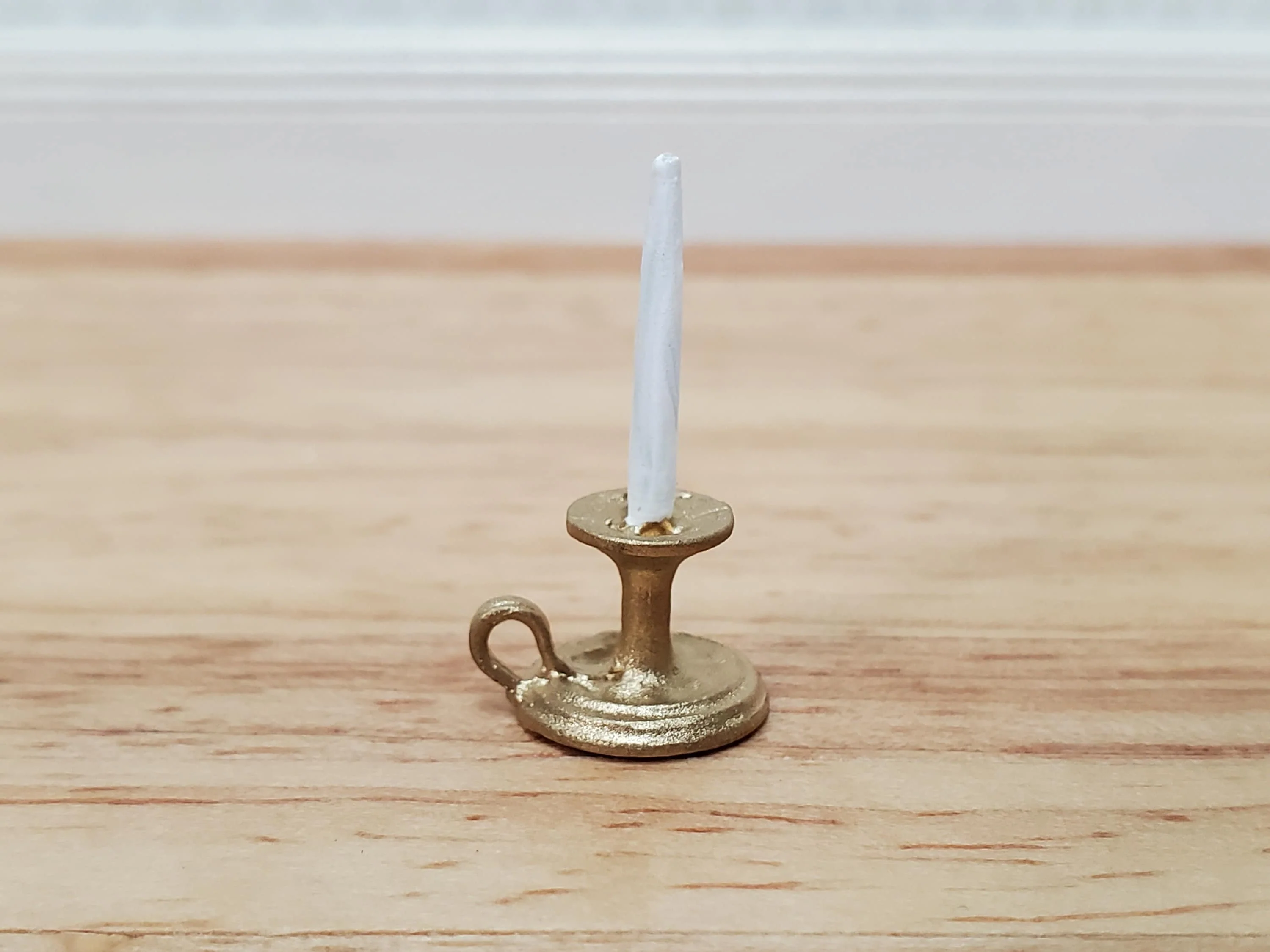 Dollhouse Chamber Candle Holder with Candle Gold 1:12 Scale Miniature Metal