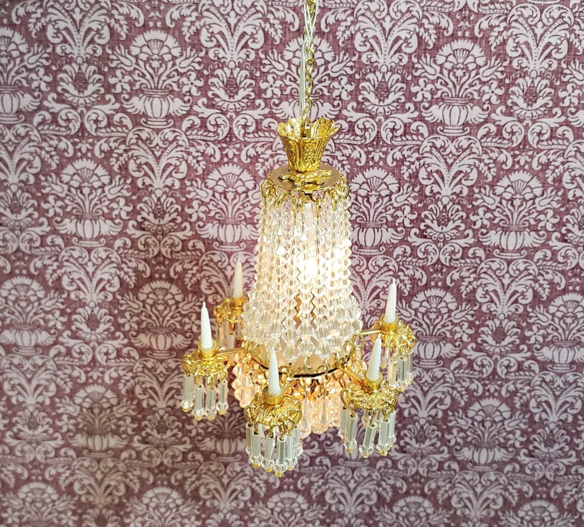 Dollhouse Chandelier 6 Arm Real Glass Crystals 12 Volt 1:12 Scale Miniatures - Image 4