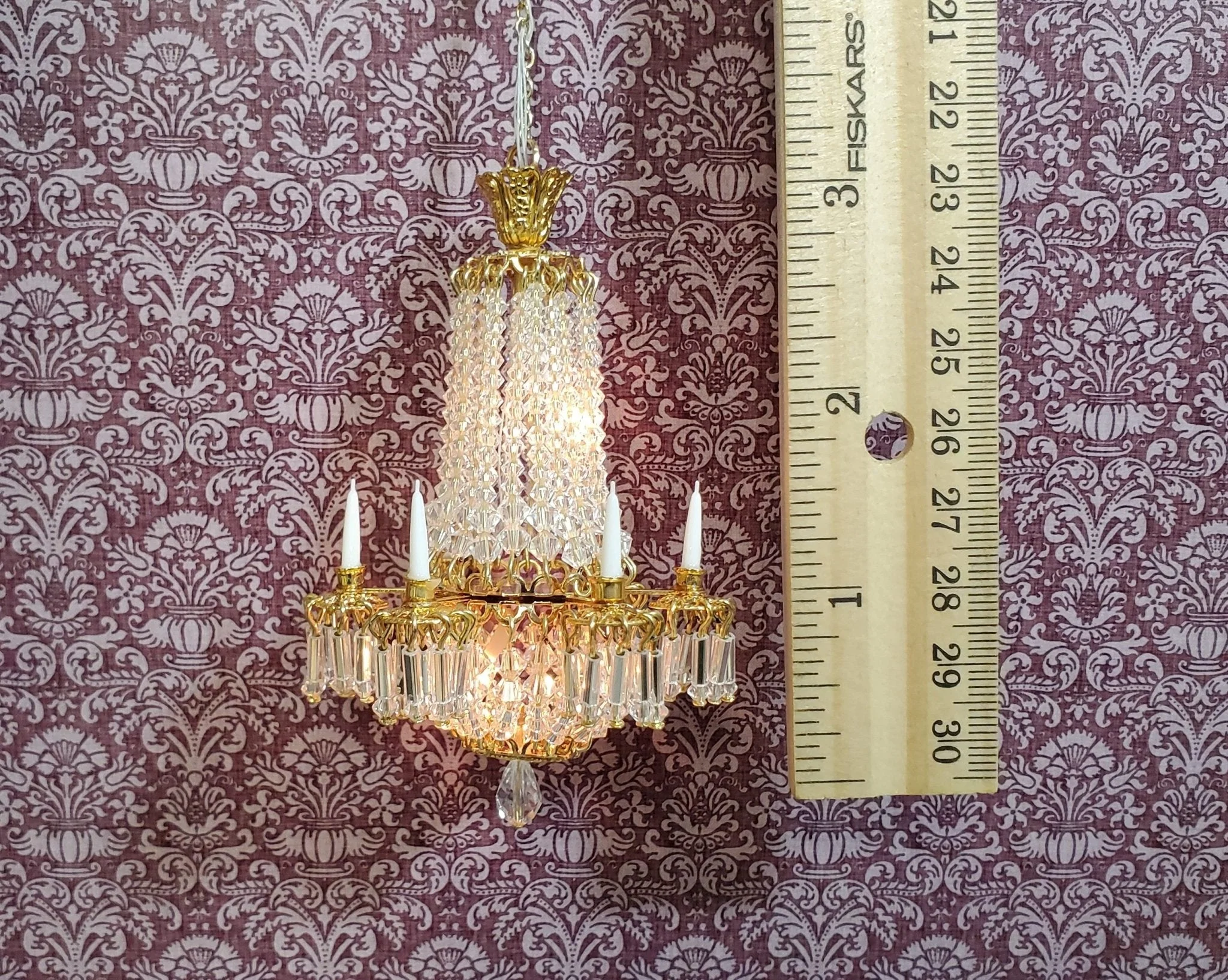 Dollhouse Chandelier 6 Arm Real Glass Crystals 12 Volt 1:12 Scale Miniatures - Image 5