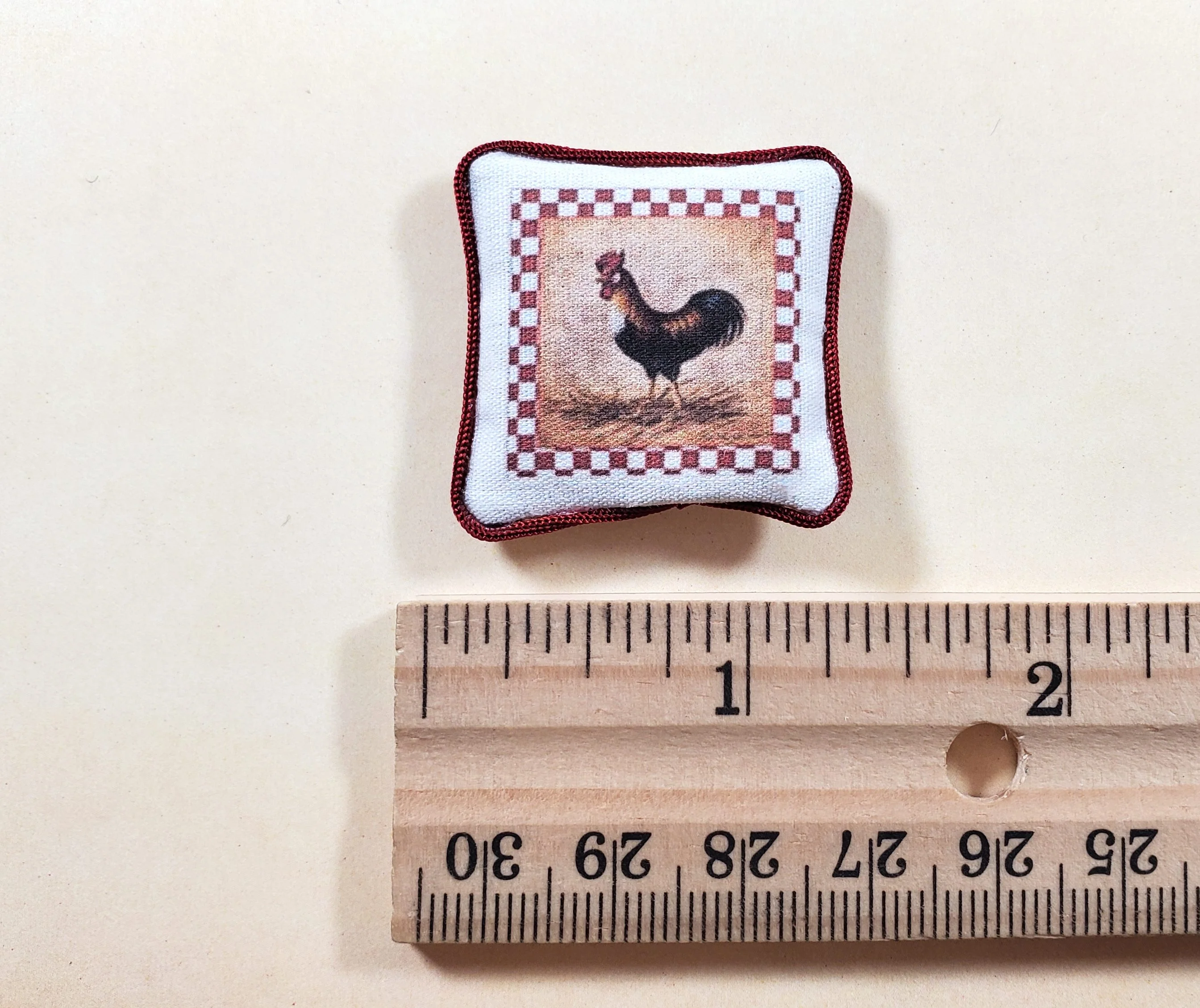 Dollhouse Checkered Rooster Pillow Handmade 1:12 Scale Miniature - Image 3