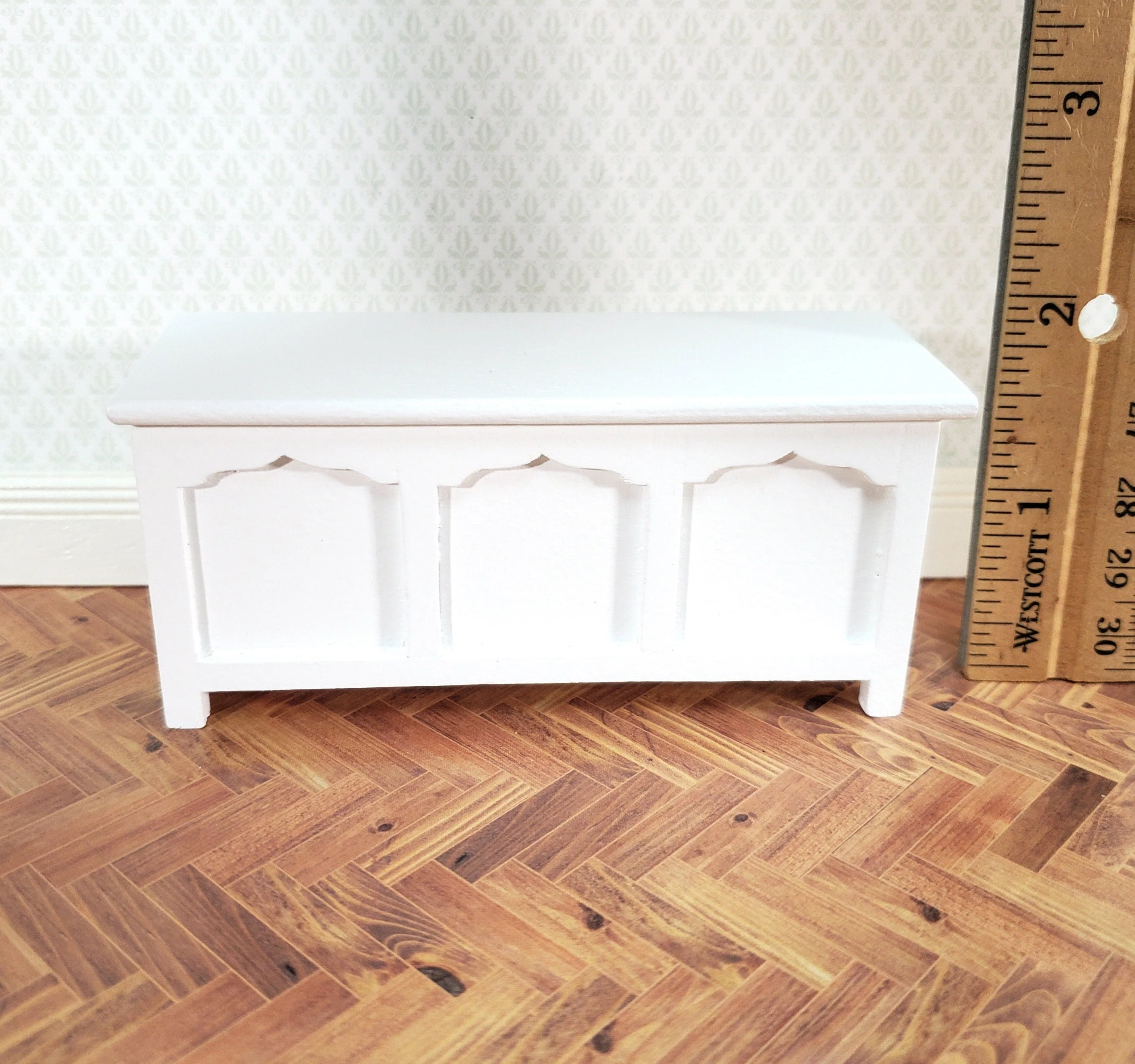 Dollhouse Chest Blanket Trunk 1:12 Scale Miniature Furniture White Wood - Image 5