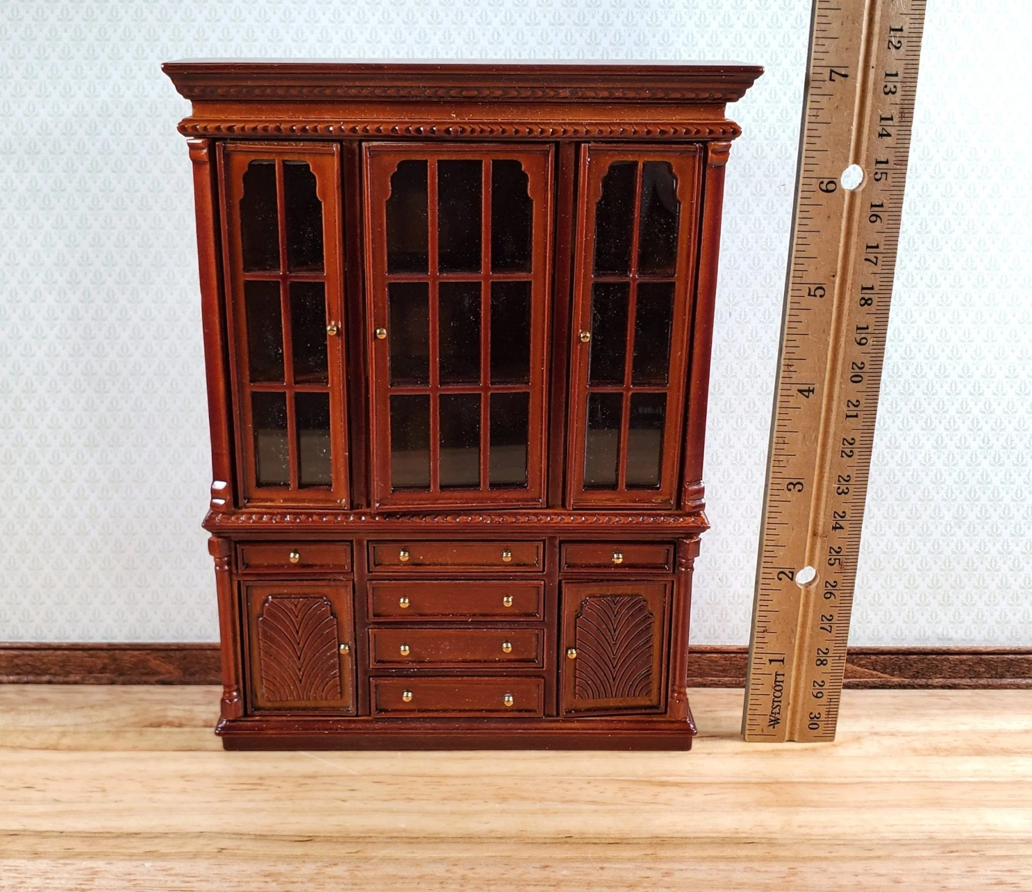 Dollhouse China Cabinet Display Hutch Walnut 1:12 Scale Miniature Furniture - Image 5