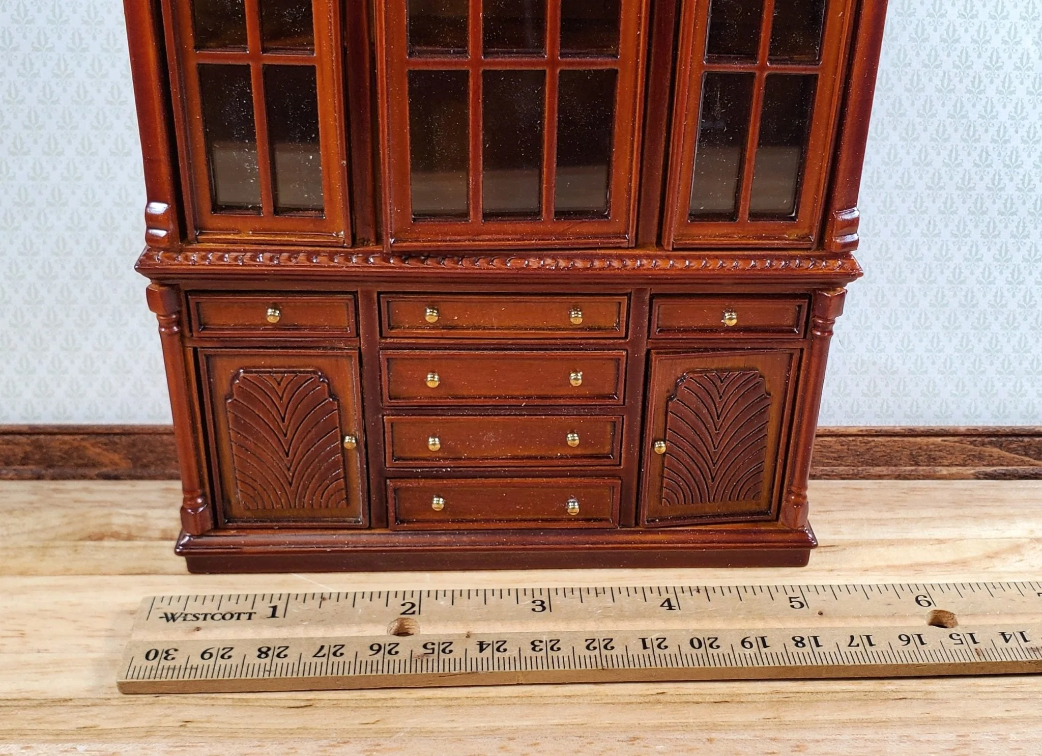 Dollhouse China Cabinet Display Hutch Walnut 1:12 Scale Miniature Furniture - Image 6