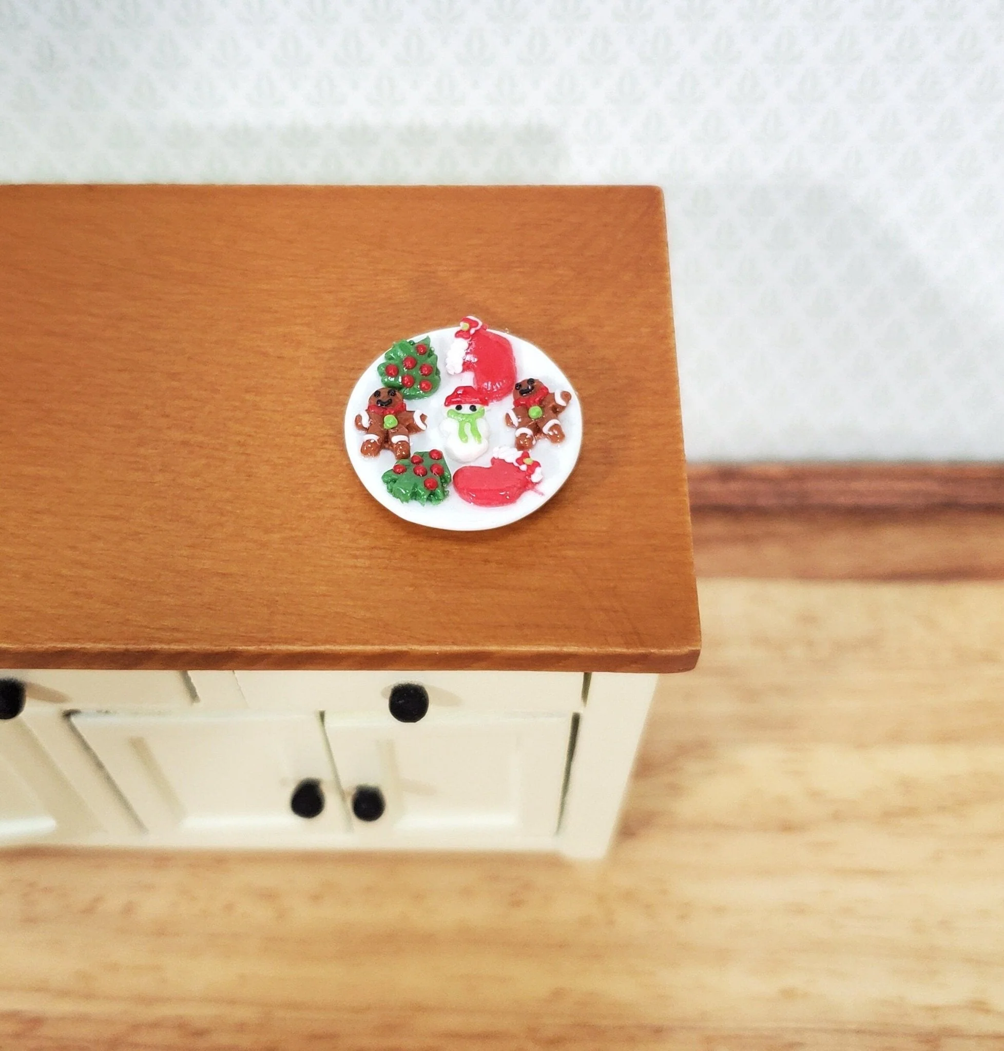 Dollhouse Christmas Cookies on Glass Plate Dessert 1:12 Scale Miniature Food