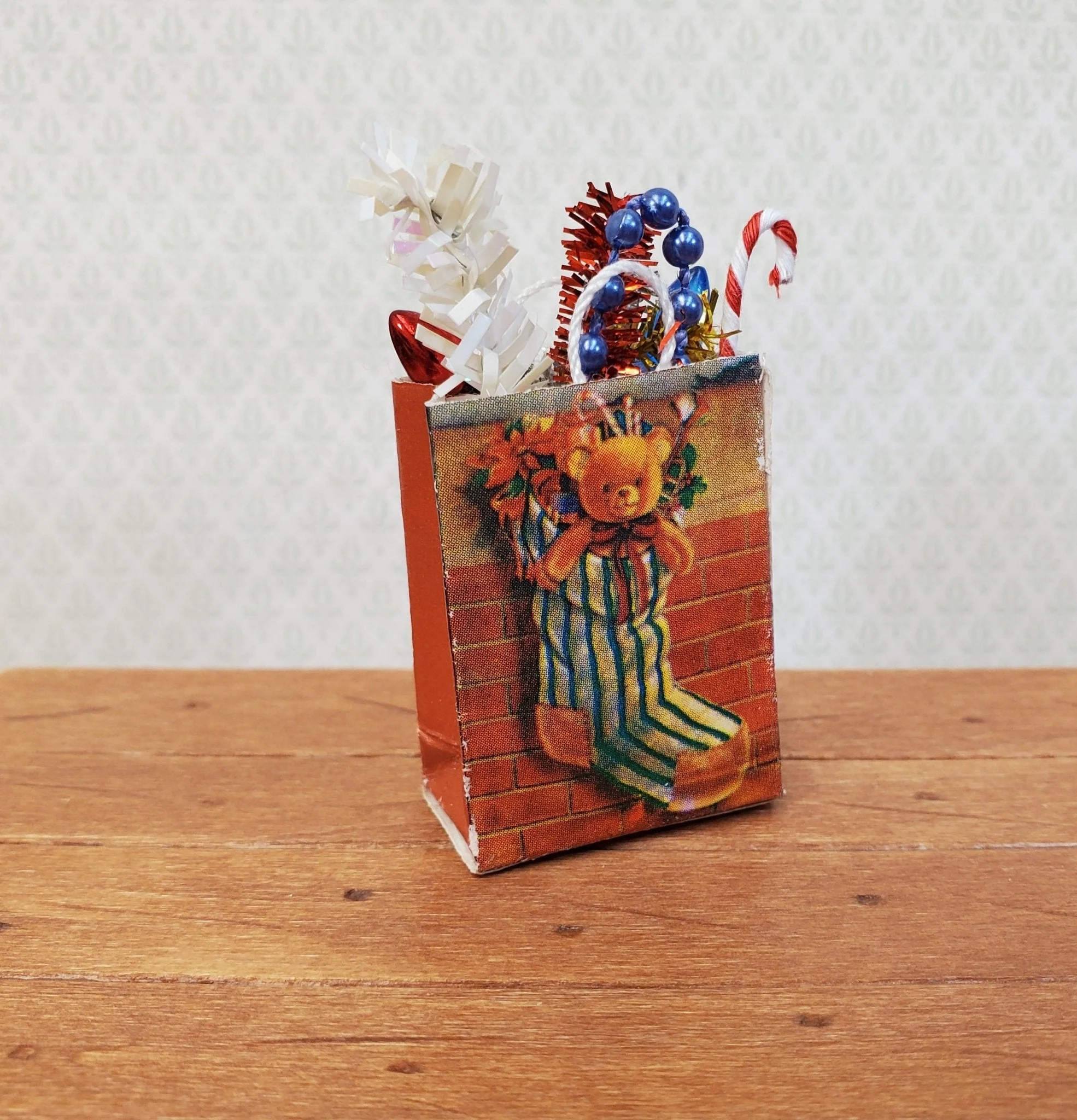 Dollhouse Christmas Holiday Shopping Bag Teddy Bear 1:12 Scale Miniature Accessories - Image 2