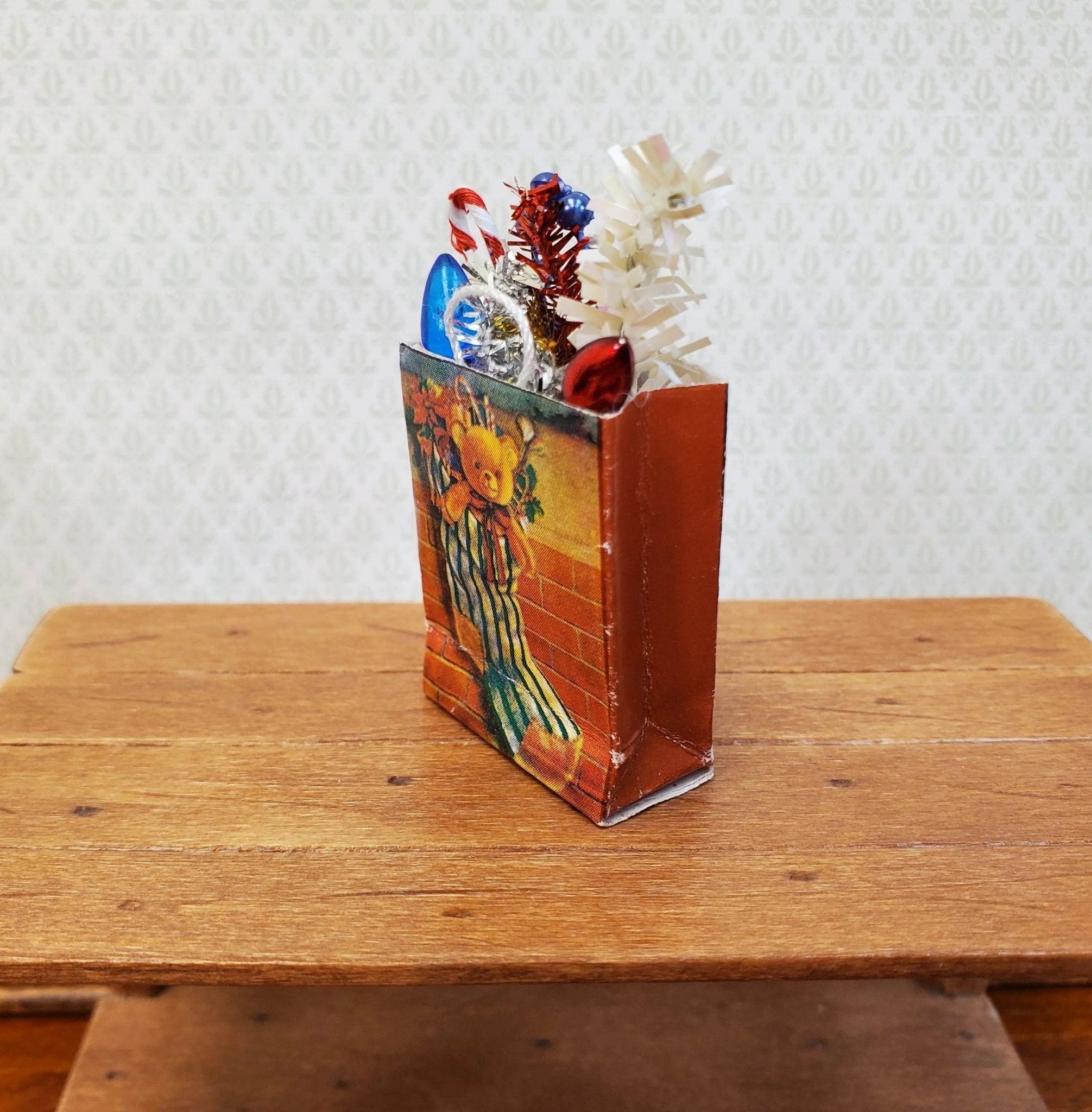 Dollhouse Christmas Holiday Shopping Bag Teddy Bear 1:12 Scale Miniature Accessories - Image 3