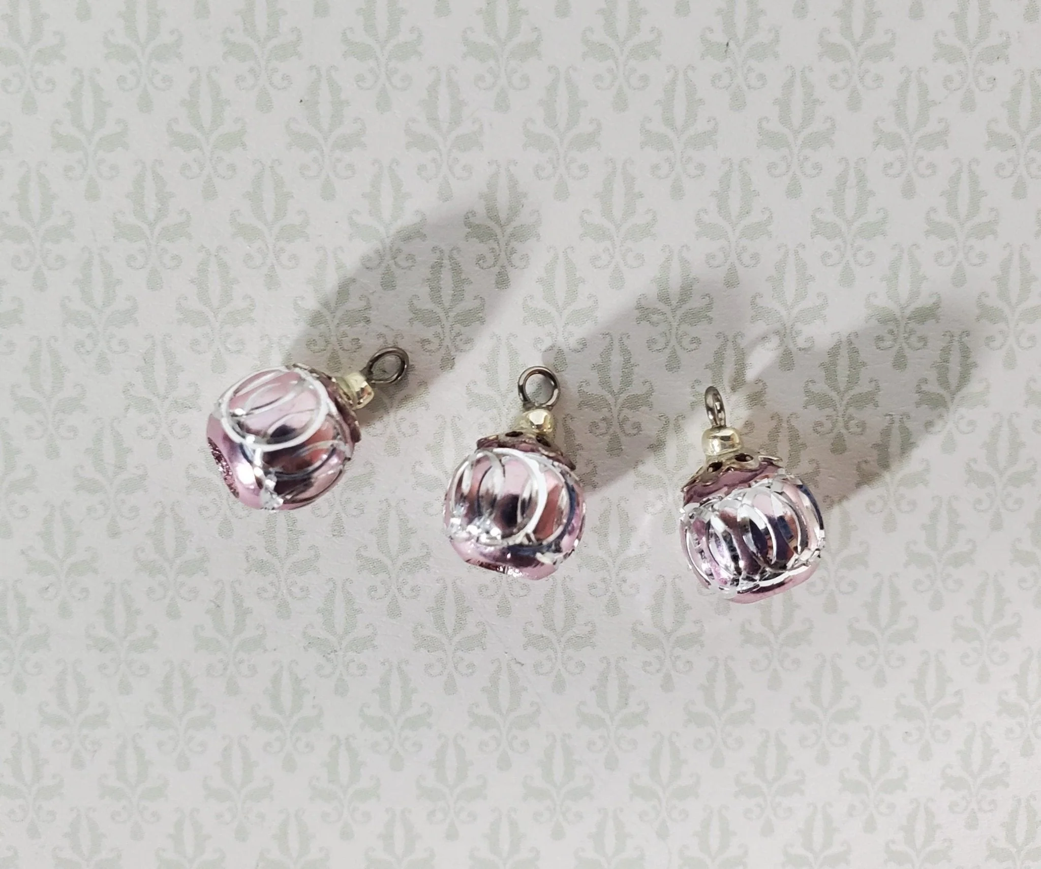 Dollhouse Christmas Ornaments Set of 3 Tiny Pink Bulbs Decorating 1:12 Scale Miniatures Handmade
