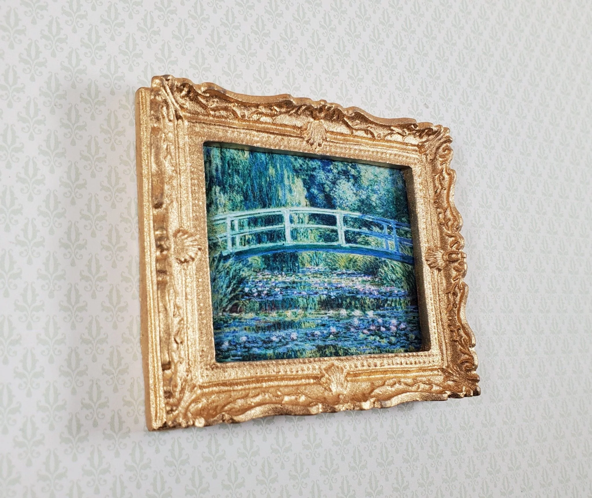 Dollhouse Claude Monet Water Lilies Under Bridge Framed Print 1:12 Handmade - Image 2