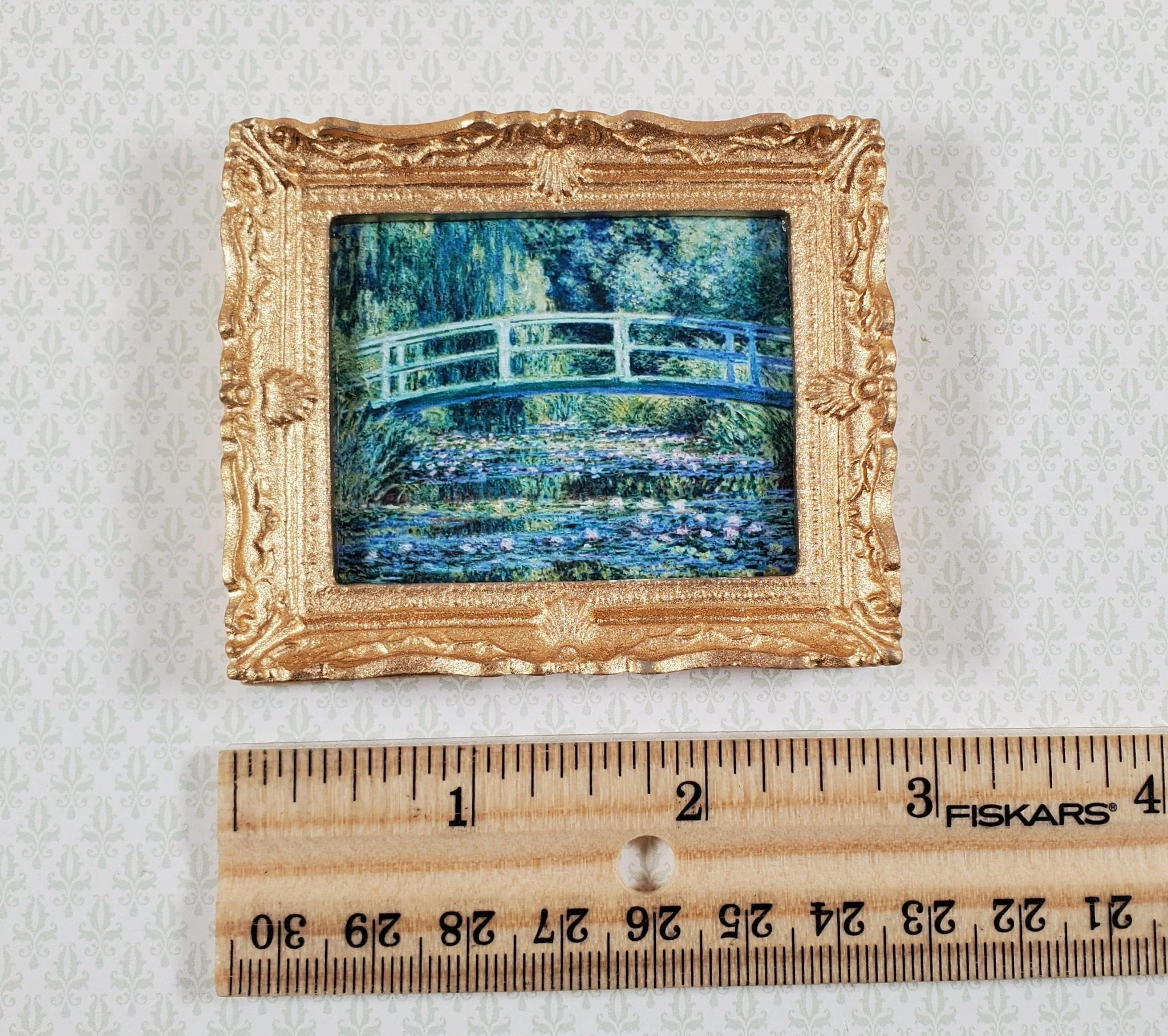 Dollhouse Claude Monet Water Lilies Under Bridge Framed Print 1:12 Handmade - Image 4