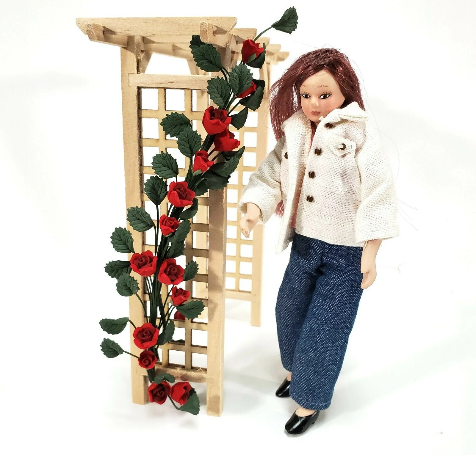 Dollhouse Climbing Red Roses Bendable 7" Clay Miniature Flowers Garden - Image 4