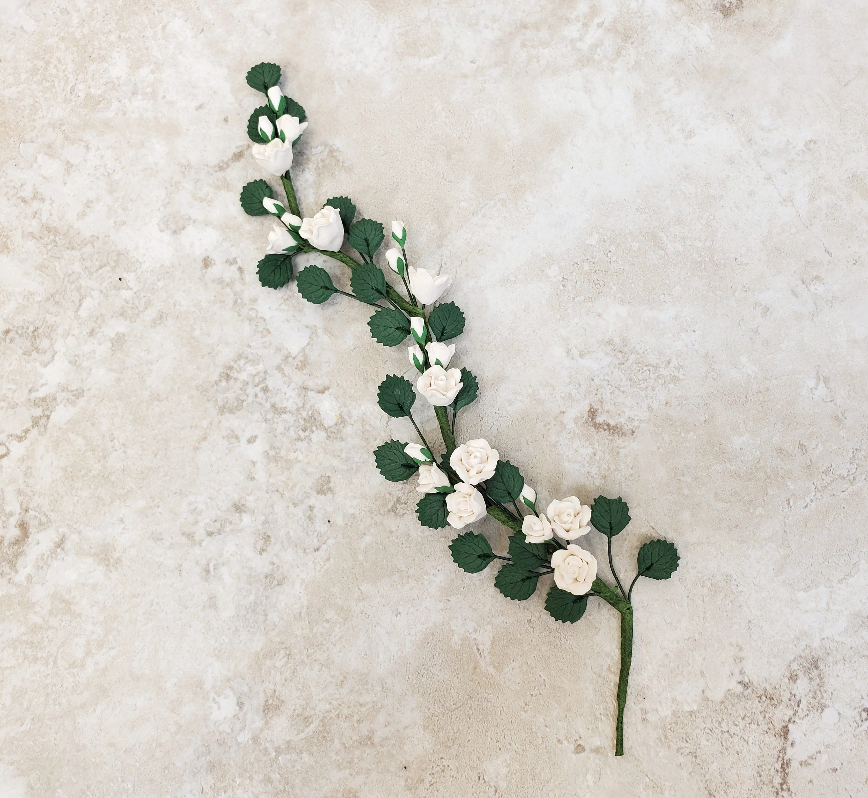 Dollhouse Climbing White Roses Bendable 7" Clay Miniature Flowers Garden