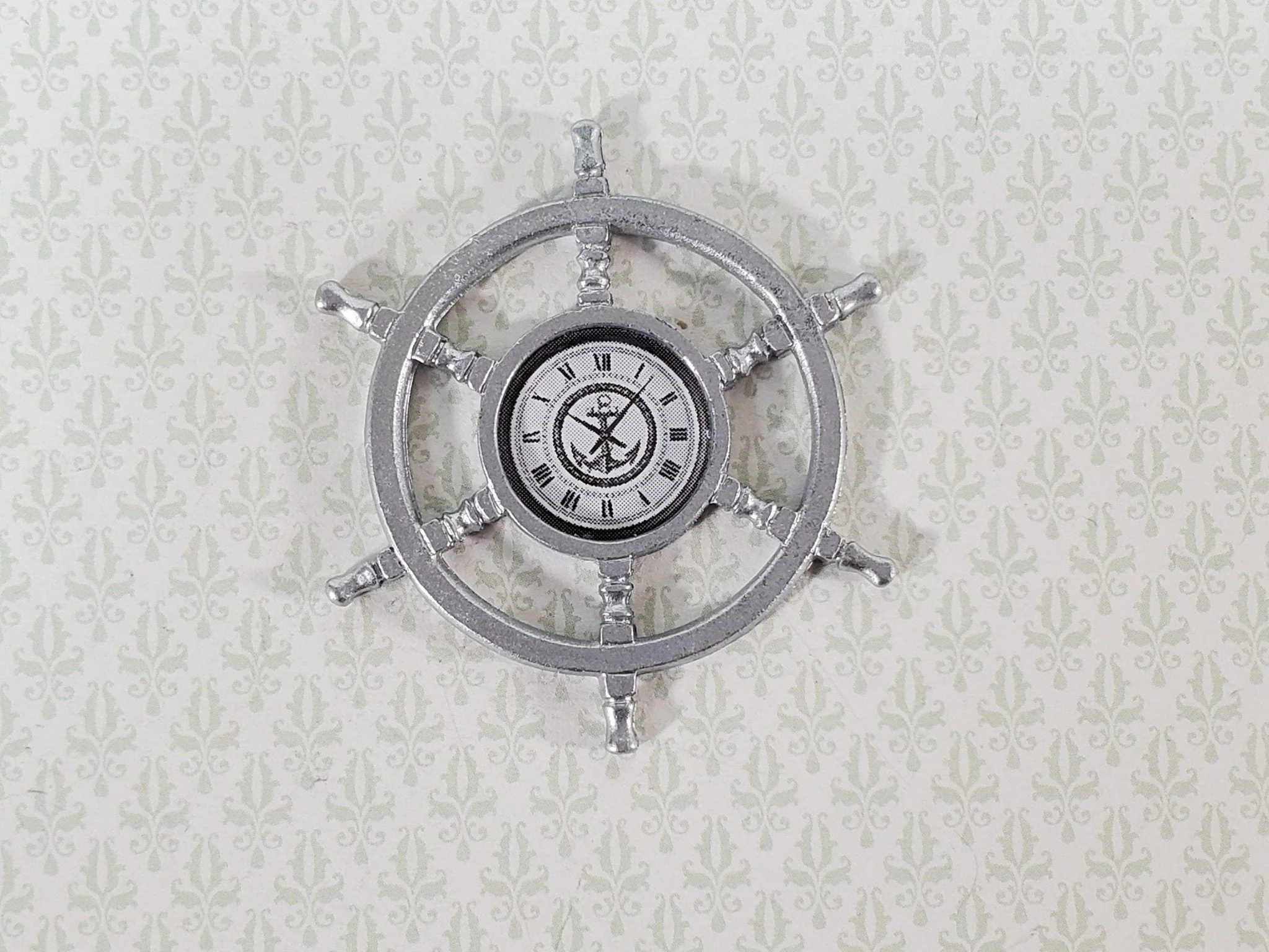 Dollhouse Clock Ship's Wheel Wall Decoration 1:12 Scale Miniature Lighthouse Decor