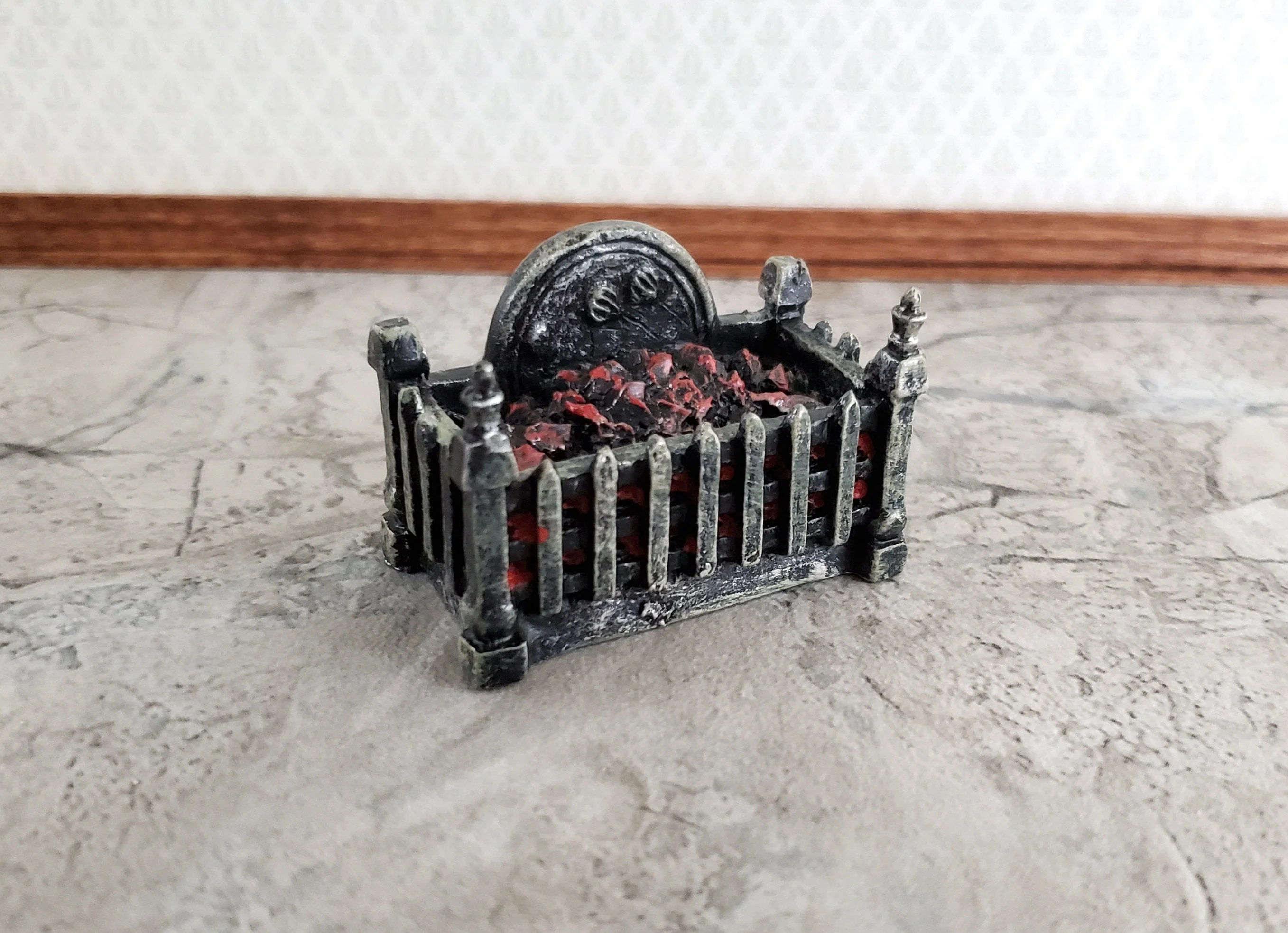 Dollhouse Coal Filled Fireplace Grate Fire Basket Non-Electric 1:12 Scale Miniature