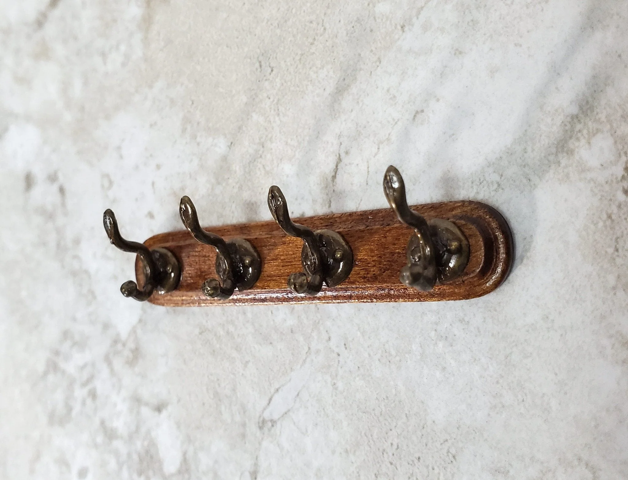 Dollhouse Coat Hooks Wall Rack Wood and Metal 1:12 Scale Miniature Antique Brass Finish