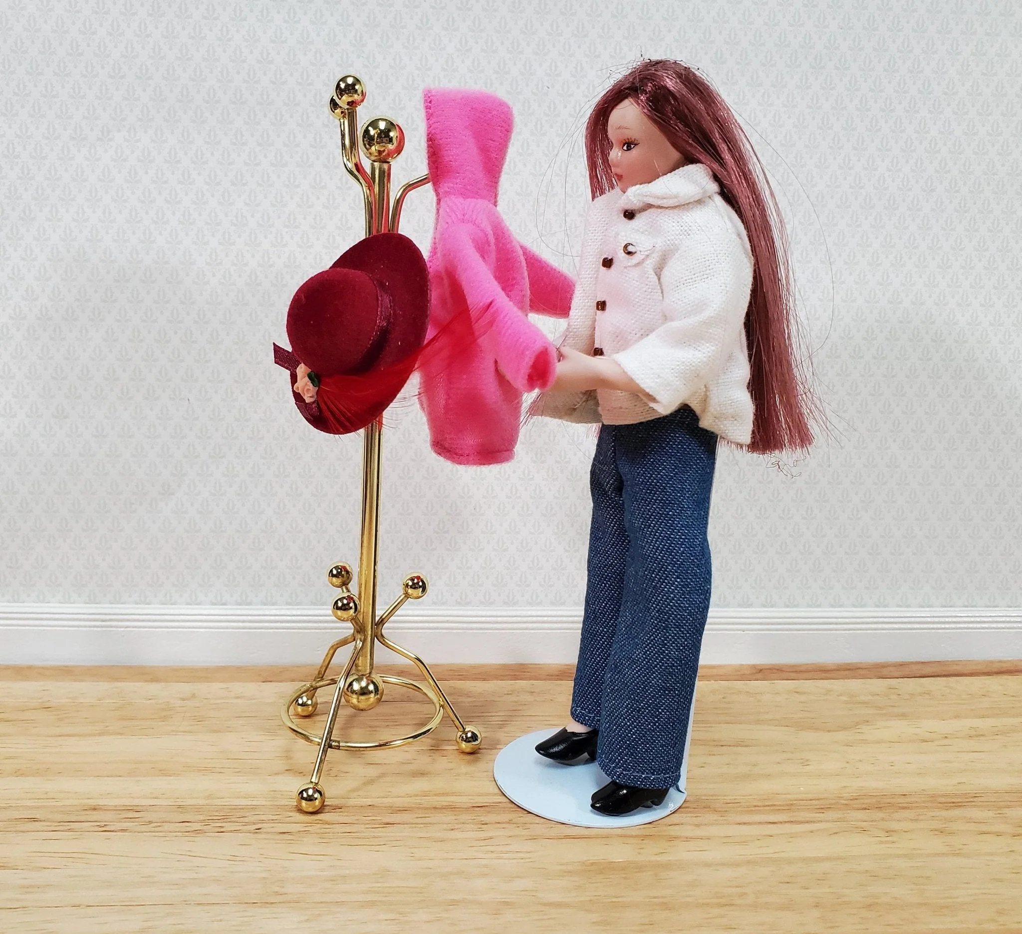 Dollhouse Coat Rack Stand Gold Metal 1:12 Scale Miniature Accessories Decor - Image 2
