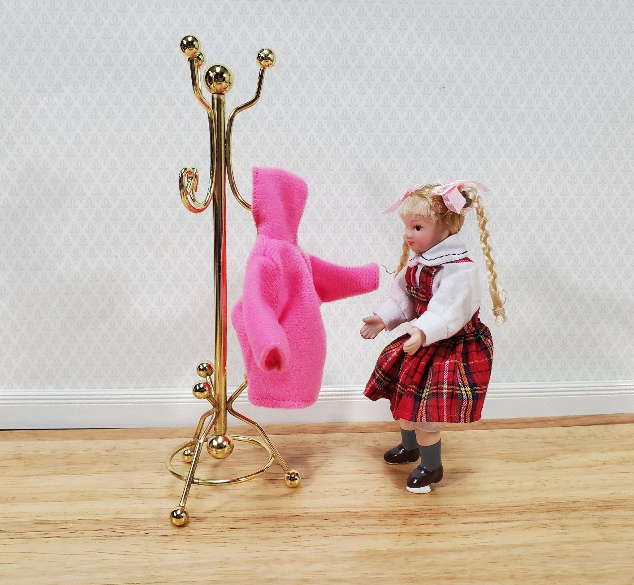 Dollhouse Coat Rack Stand Gold Metal 1:12 Scale Miniature Accessories Decor - Image 3