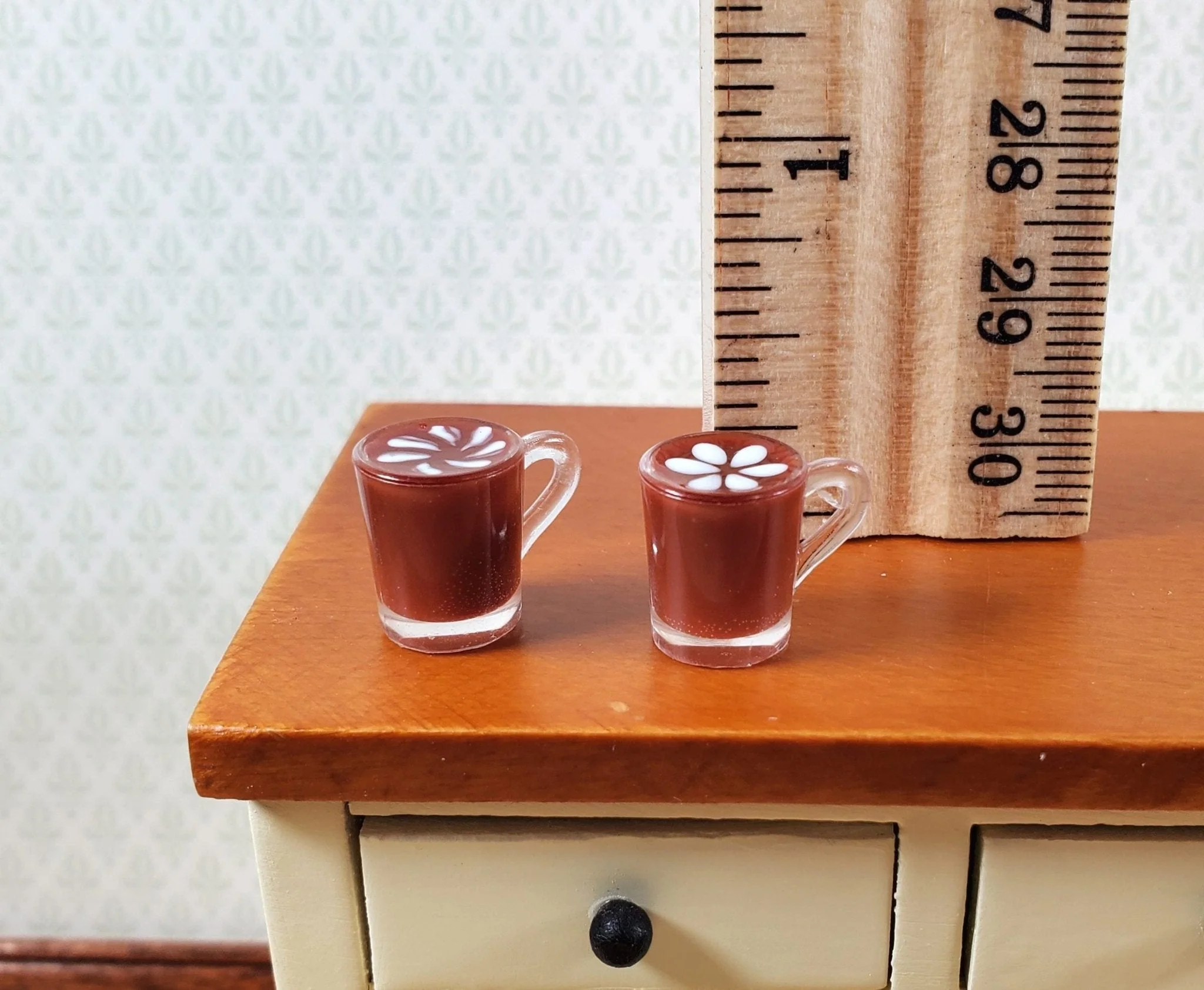 Dollhouse Coffee Lattes Mug Cup x2 with Fancy Swirls 1:12 Scale Miniature Food - Image 3
