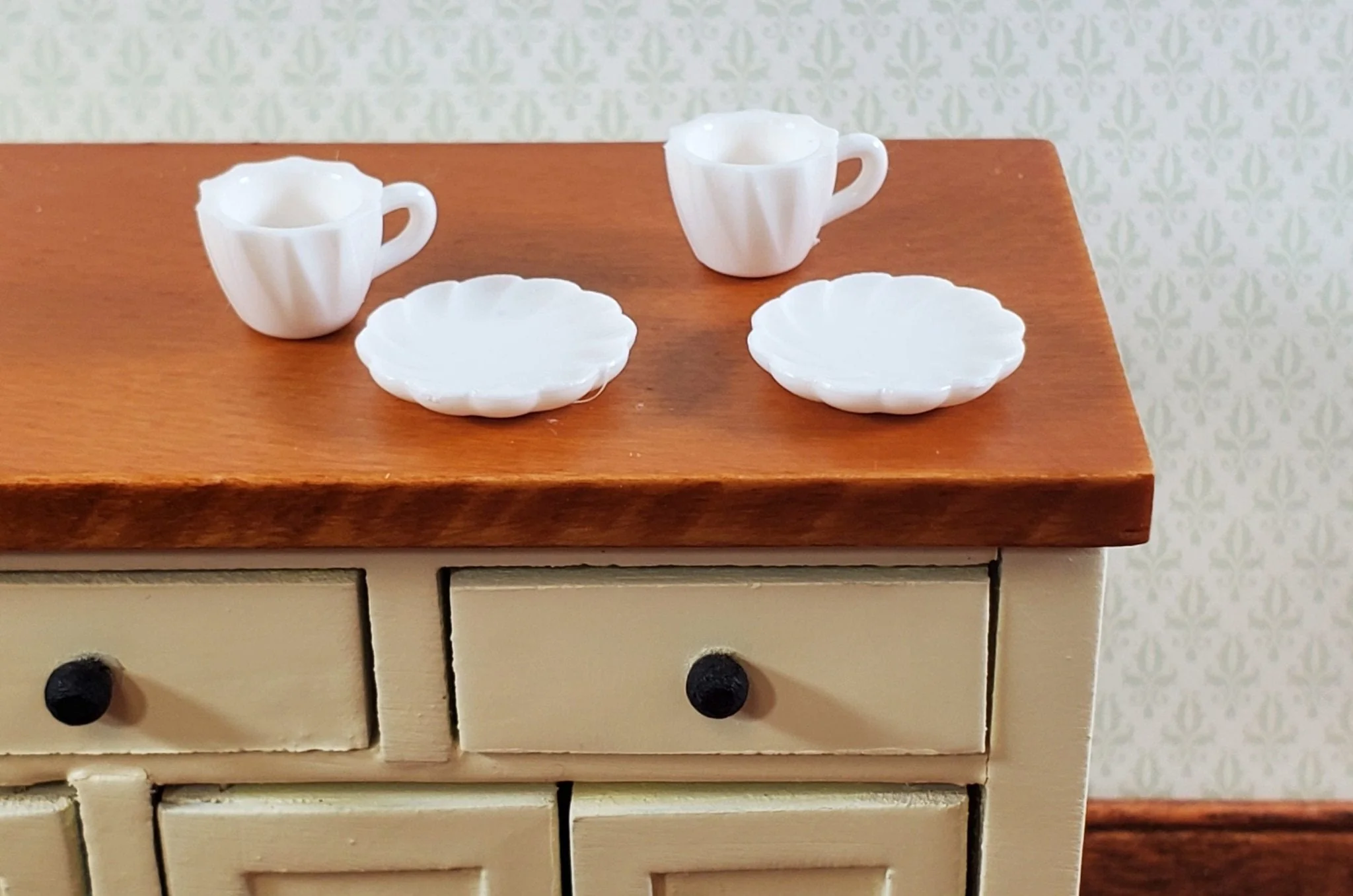 Dollhouse Coffee or Tea Mugs Cups with Saucers WHITE 1:12 Scale Miniature Dishes - Image 2