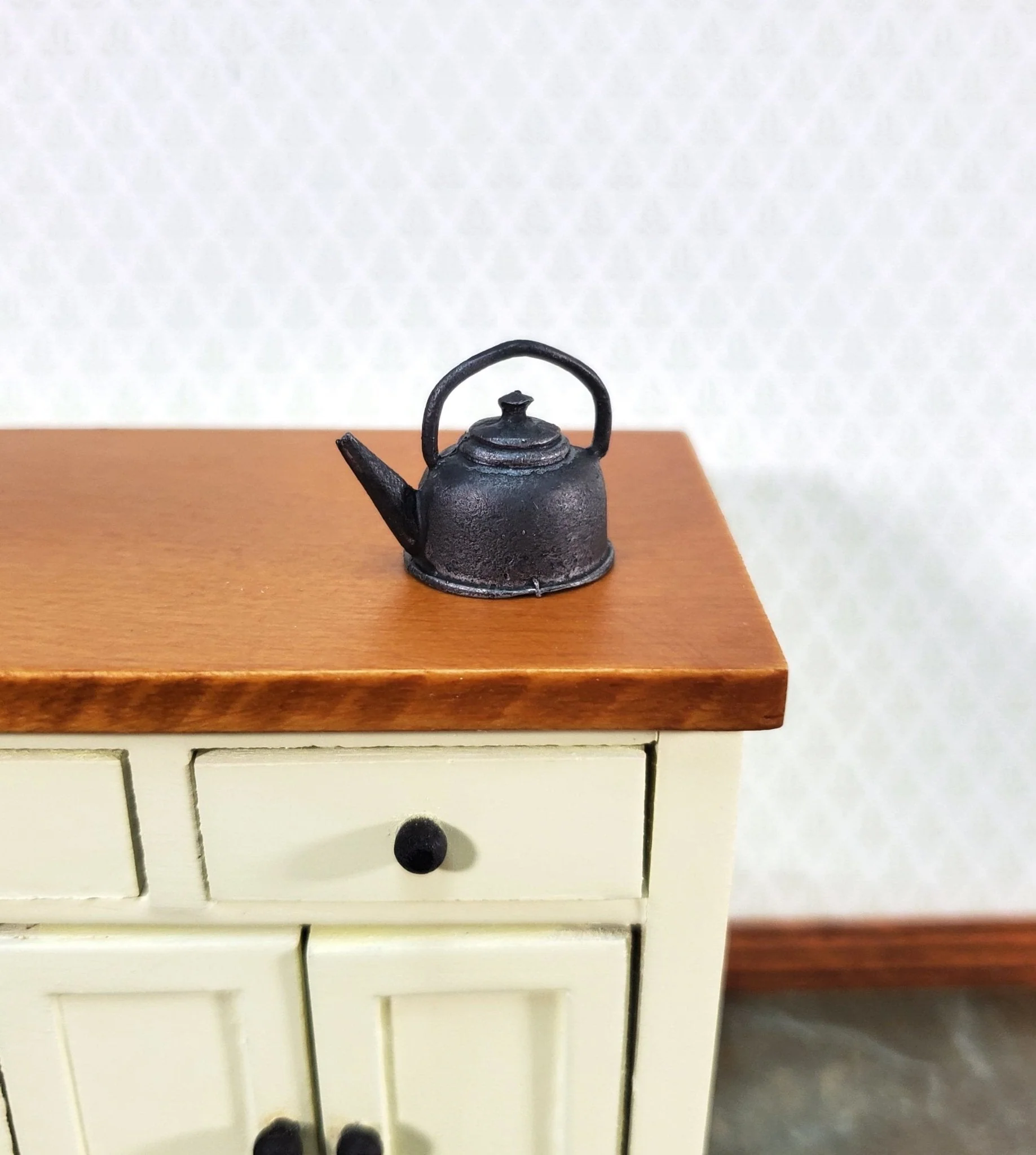 Dollhouse Coffee Pot Tea Kettle Painted Metal Cast Iron Look 1:12 Scale Miniature