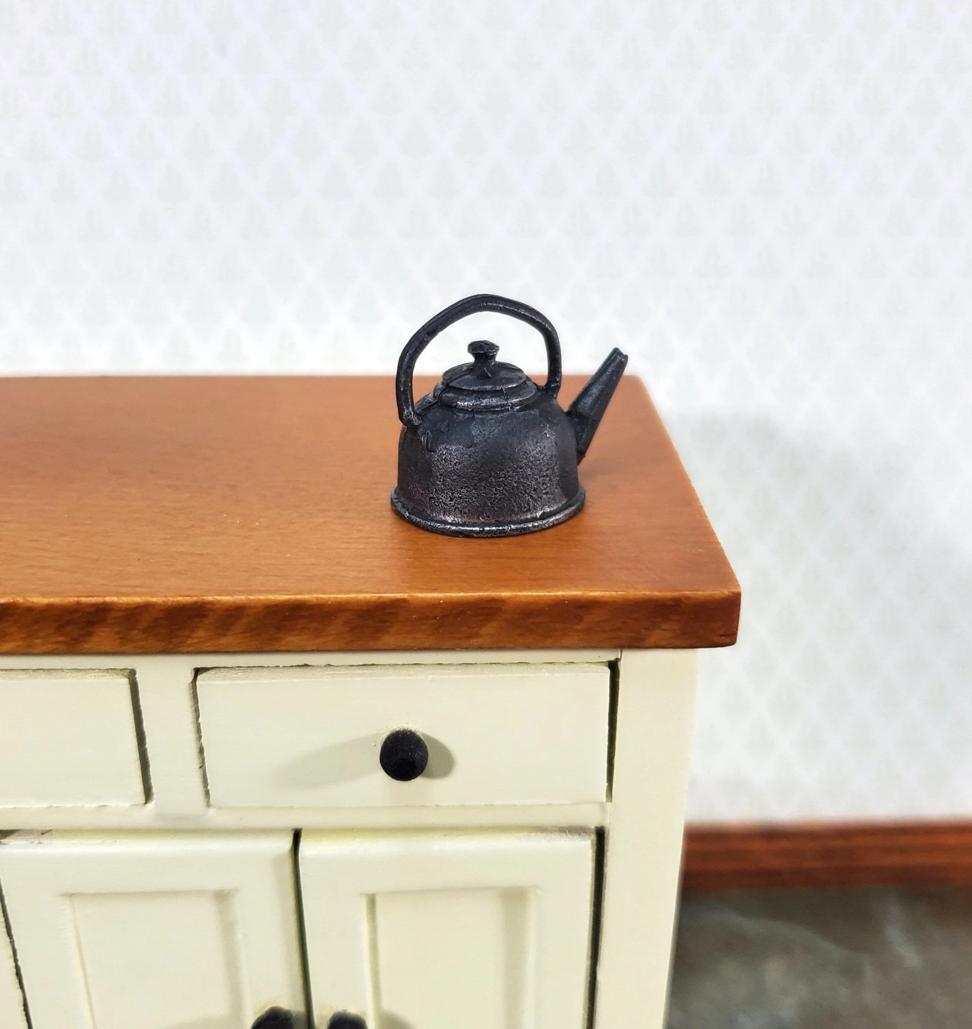 Dollhouse Coffee Pot Tea Kettle Painted Metal Cast Iron Look 1:12 Scale Miniature - Image 2