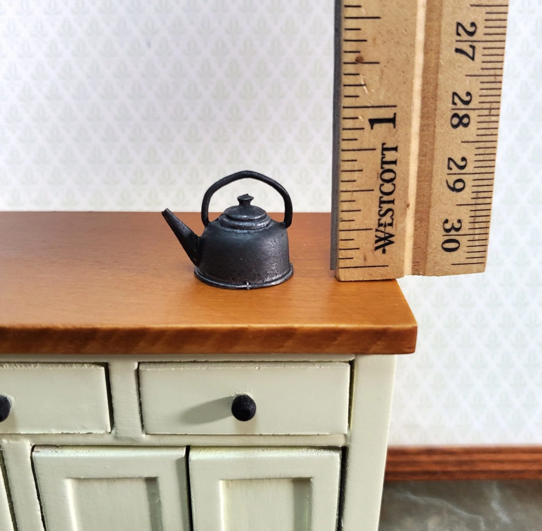 Dollhouse Coffee Pot Tea Kettle Painted Metal Cast Iron Look 1:12 Scale Miniature - Image 3