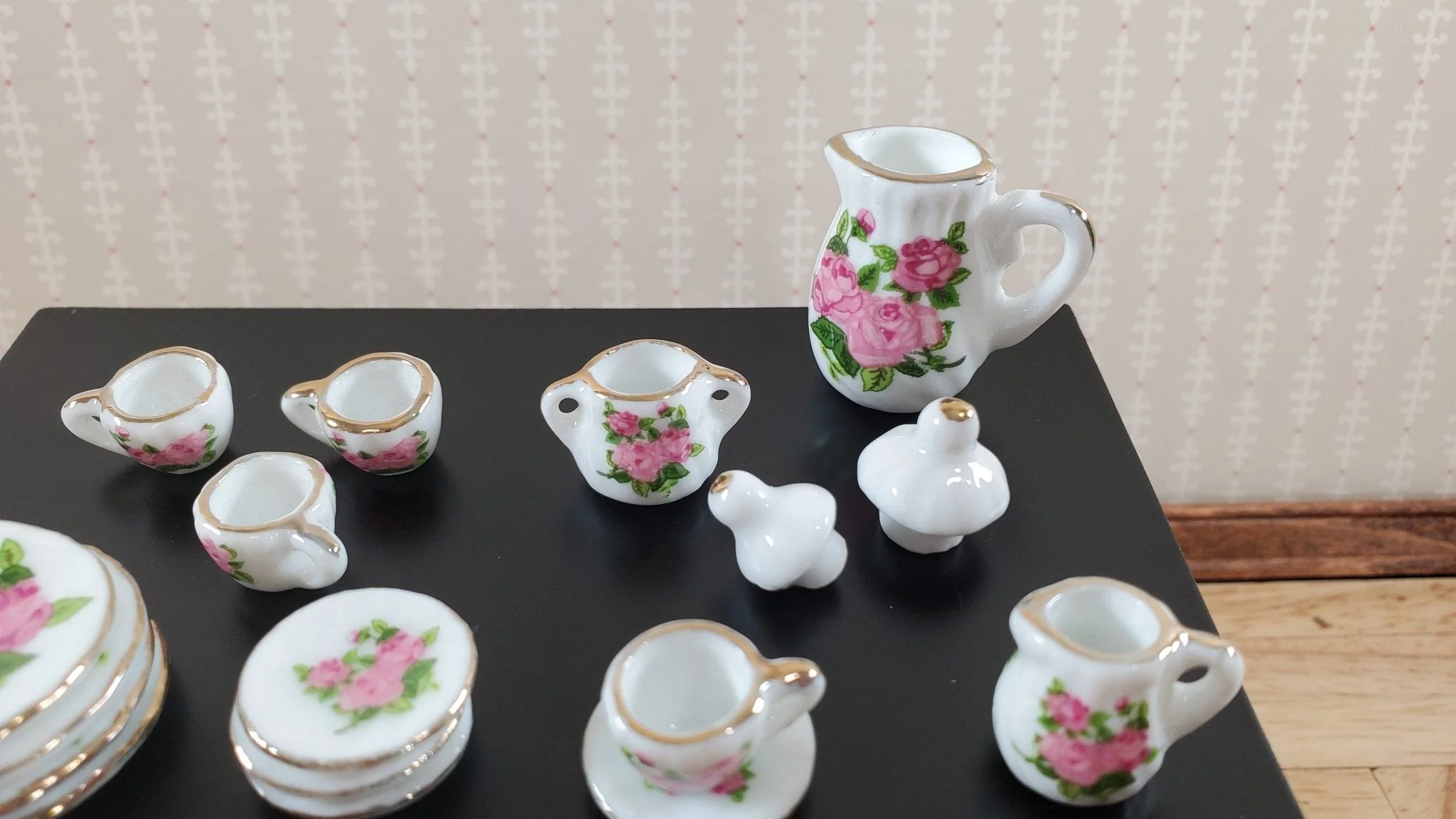 Dollhouse Coffee Set Dinner Plates "English Rose" Ceramic 1:12 Scale Miniature - Image 2