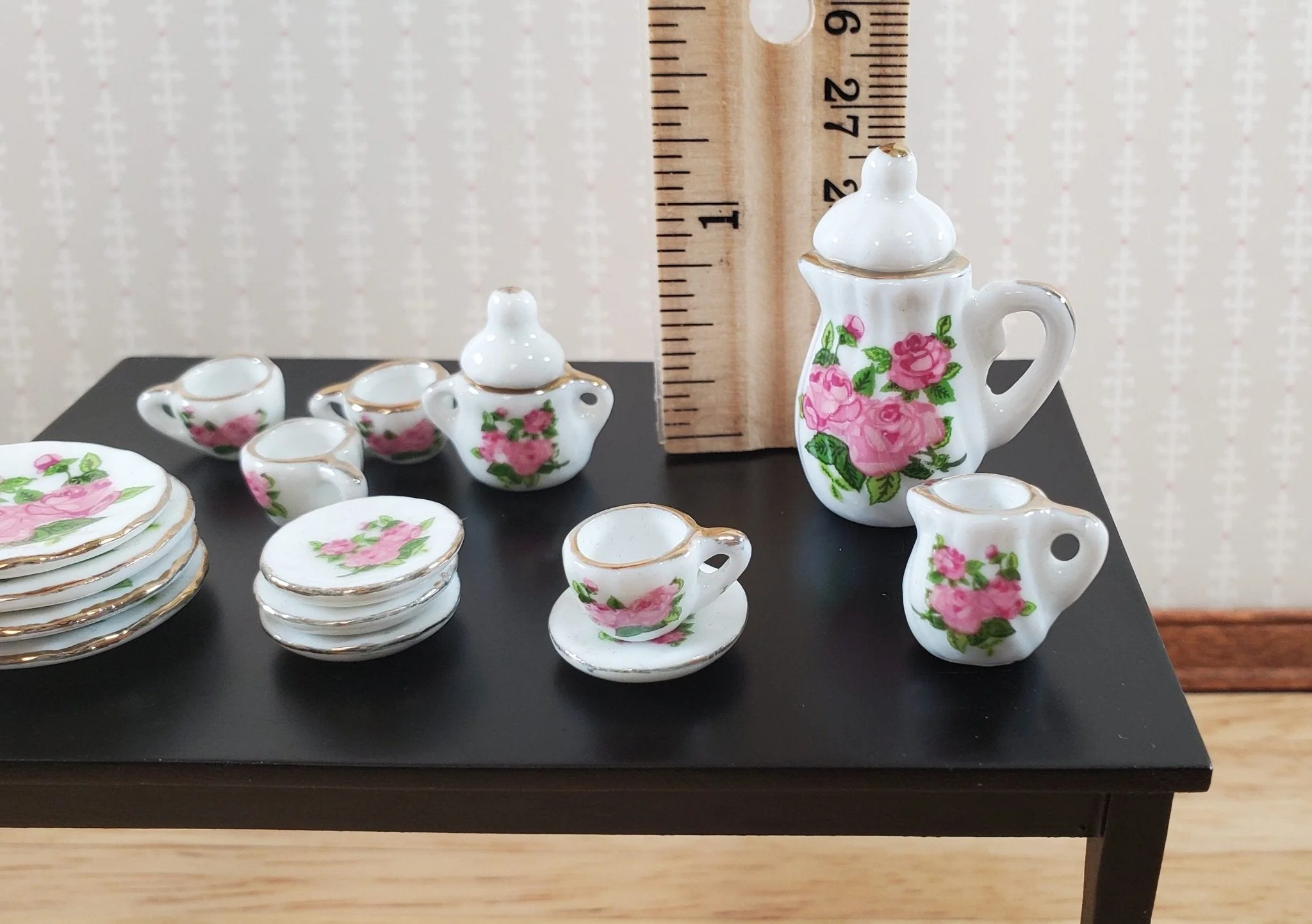 Dollhouse Coffee Set Dinner Plates "English Rose" Ceramic 1:12 Scale Miniature - Image 6