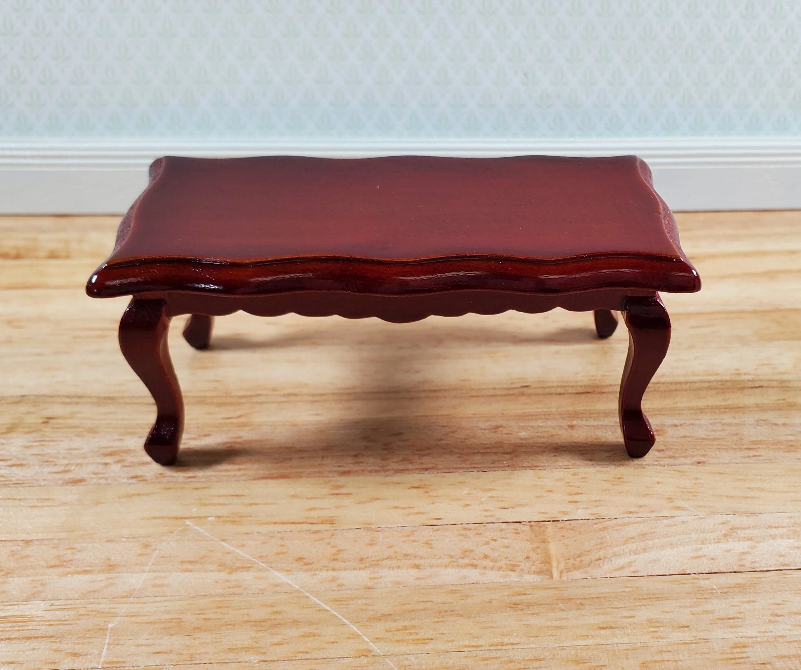 Dollhouse Coffee Table Curvy Top Rectangle Mahogany Finish 1:12 Scale Miniature Furniture - Image 2
