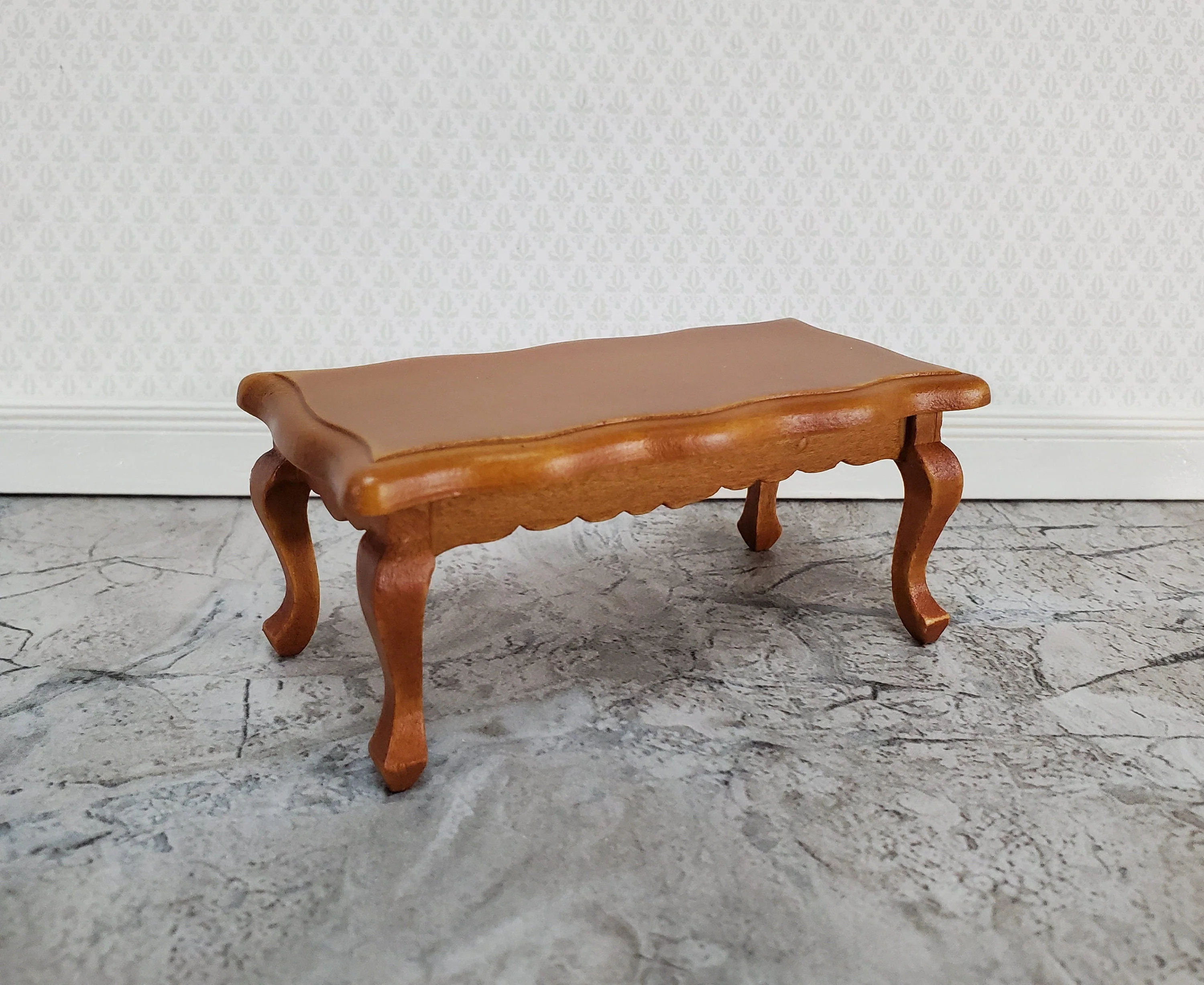 Dollhouse Coffee Table Curvy Top Rectangle Walnut Finish 1:12 Scale Miniature Furniture - Image 4
