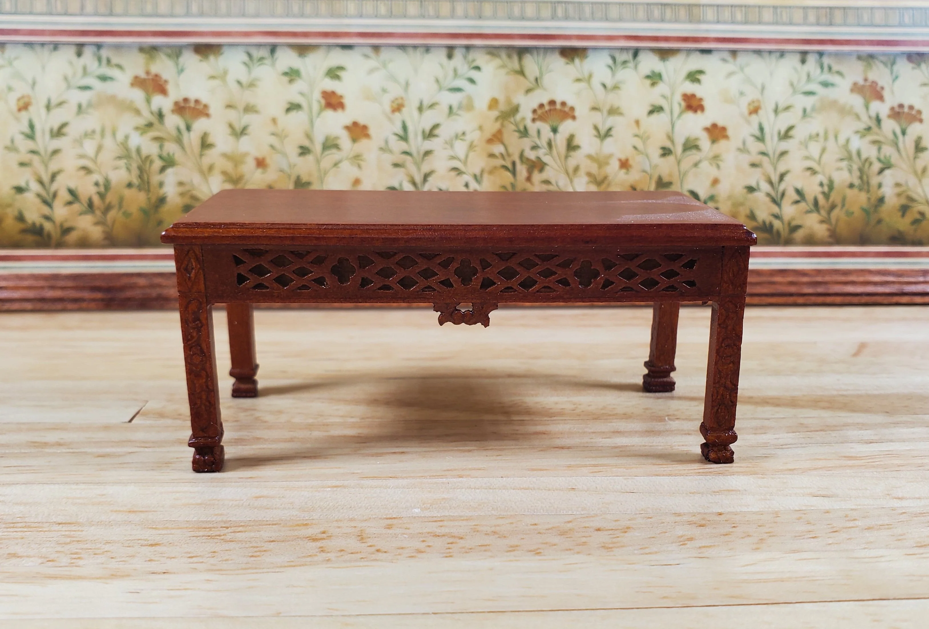 Dollhouse Coffee Table Vintage Hansson Miniatures Wood 1:12 Scale Walnut Finish - Image 3