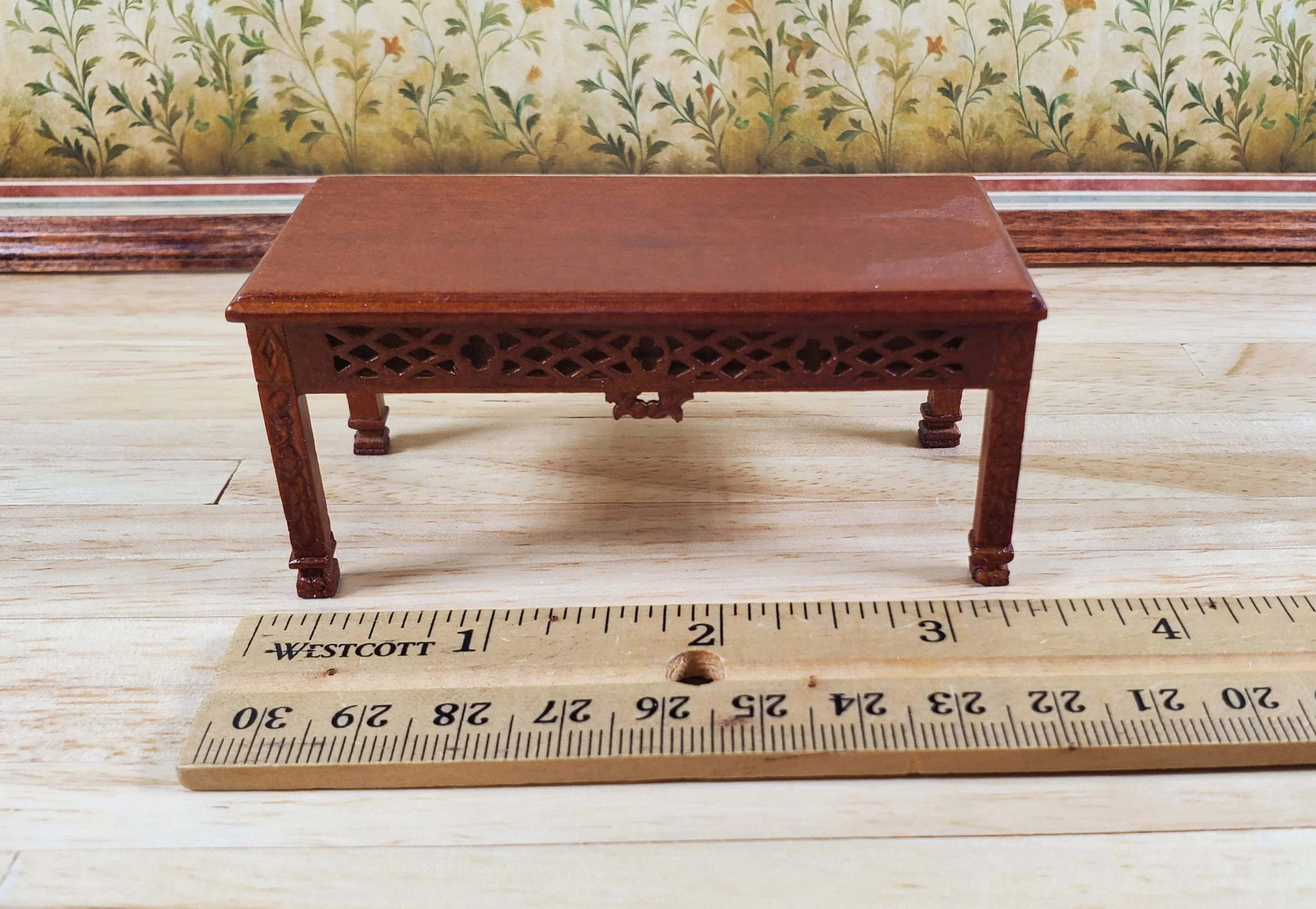 Dollhouse Coffee Table Vintage Hansson Miniatures Wood 1:12 Scale Walnut Finish - Image 4