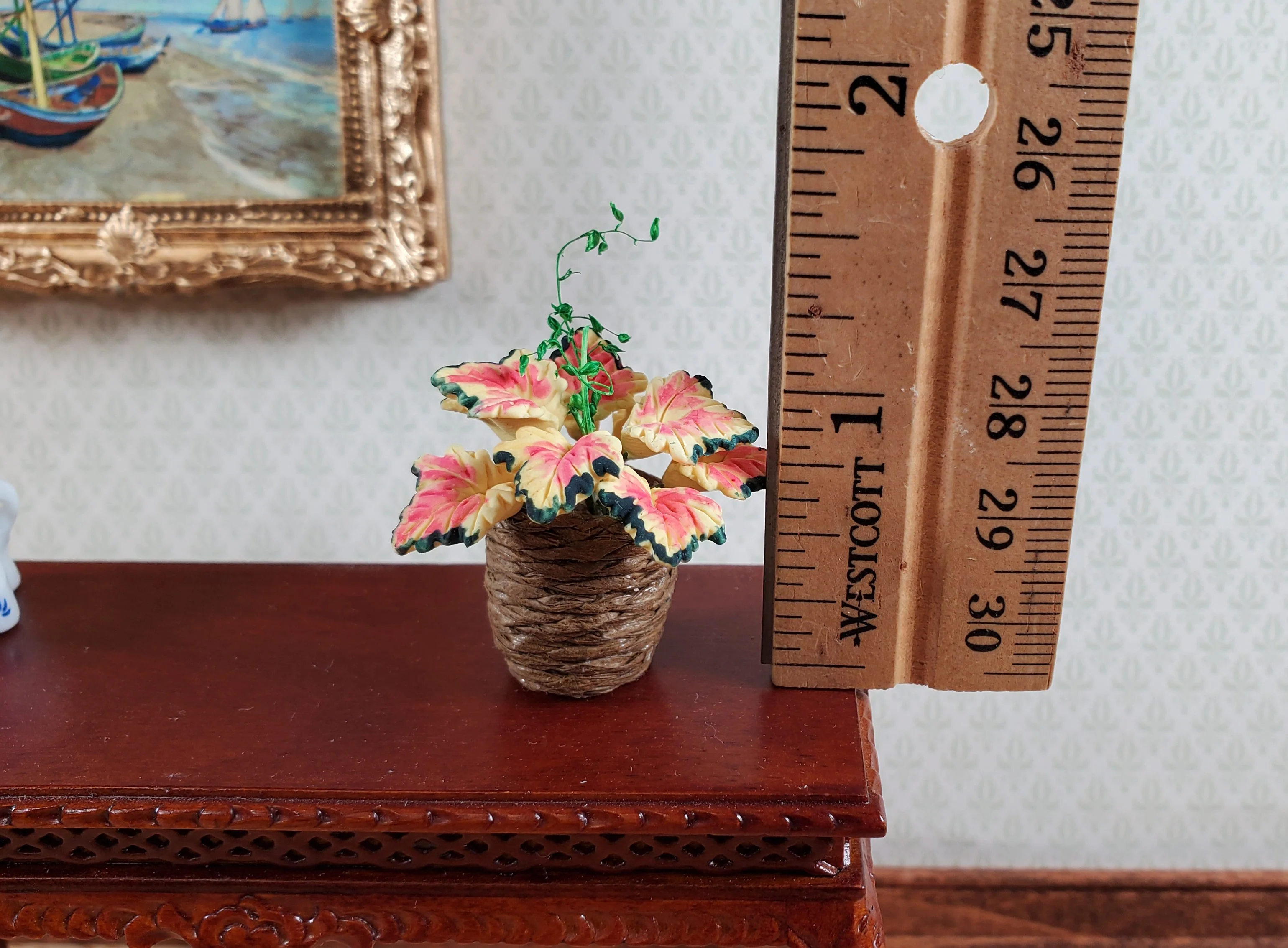 Dollhouse Coleus Plant in a Basket 1:12 Scale Miniature Garden Potted Plant - Image 4