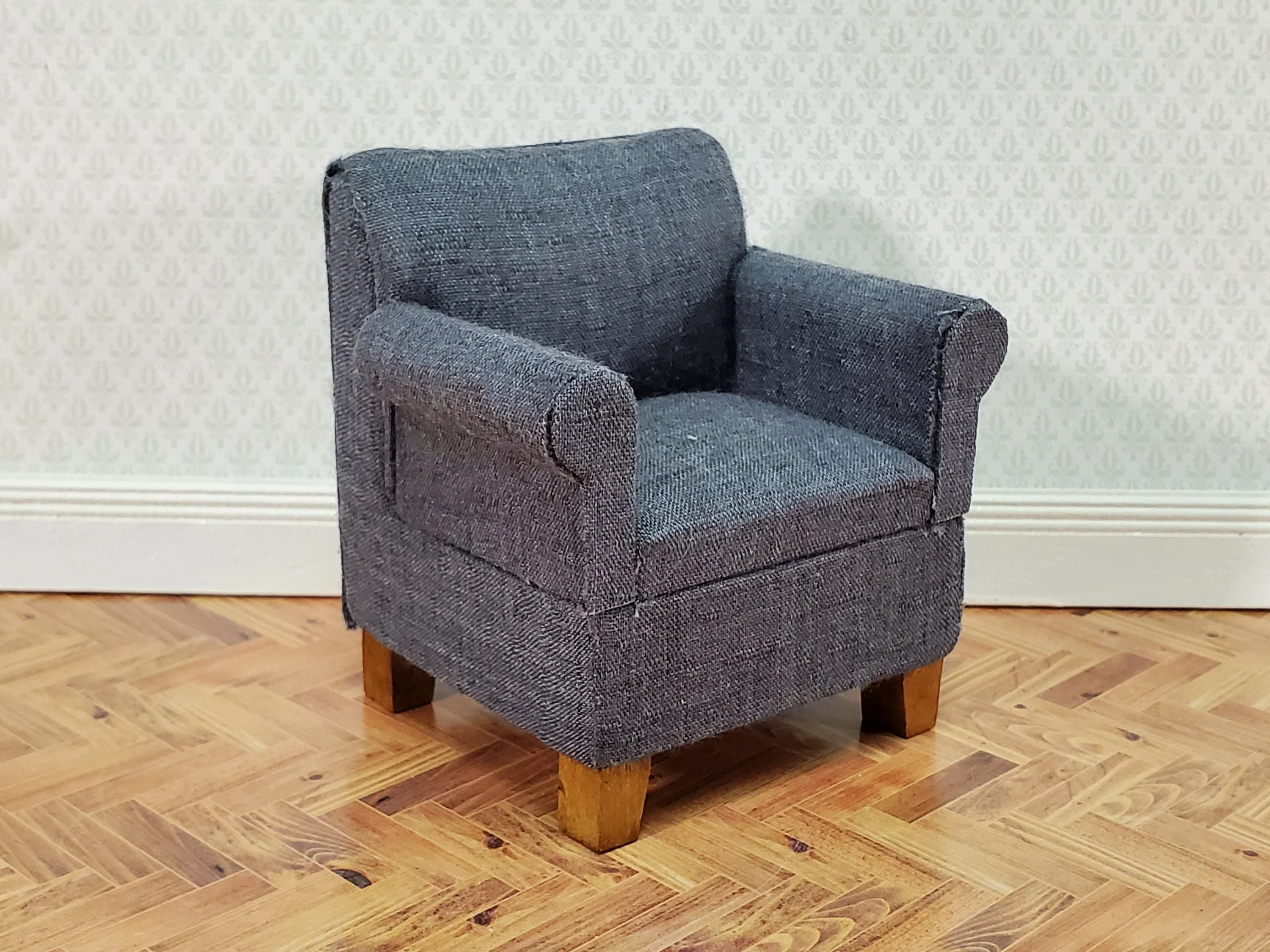 Dollhouse Compact Living Room Club Chair Dark Gray Fabric 1:12 Scale Miniature Furniture