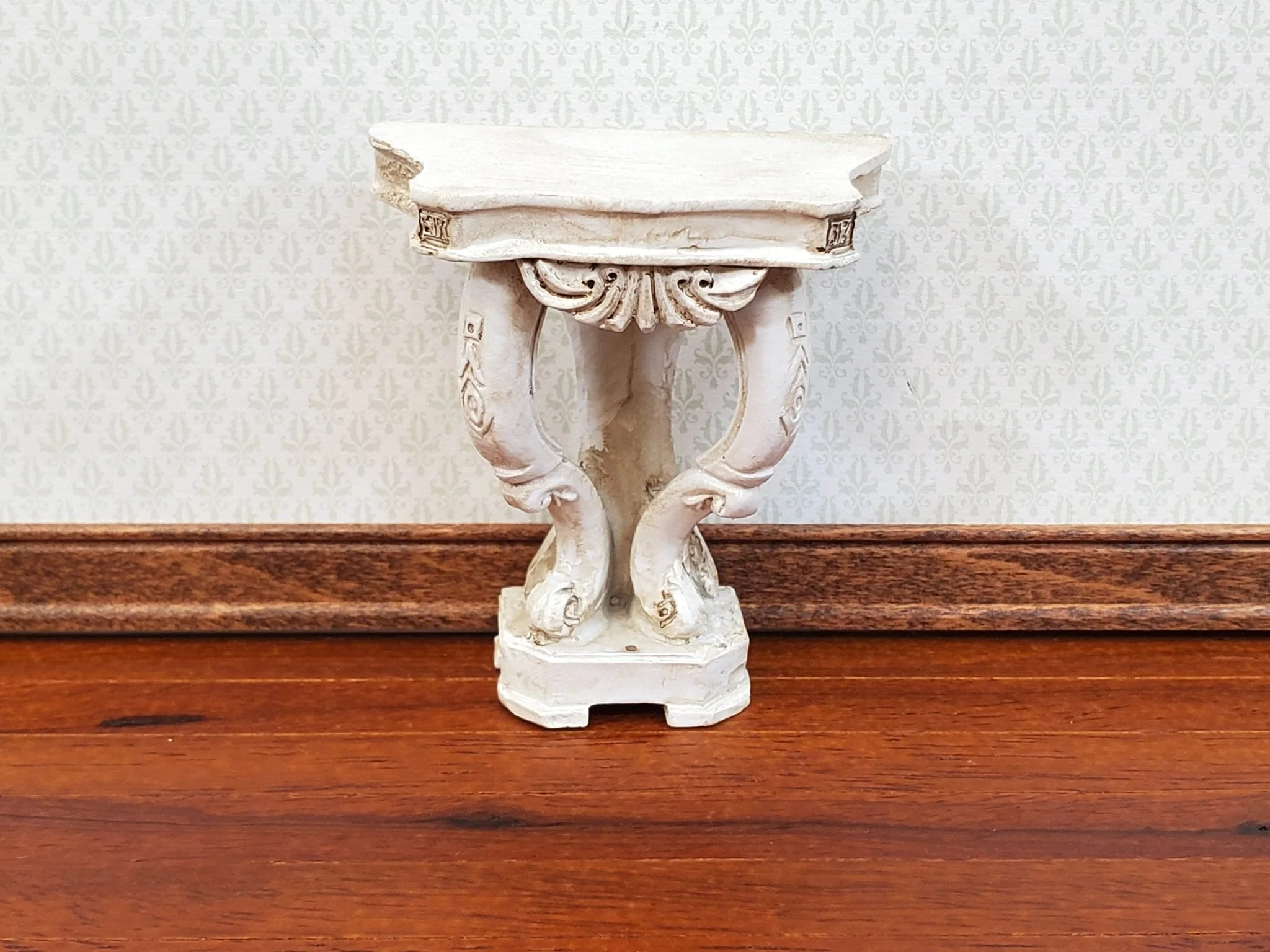 Dollhouse Console Hall Table French Style Aged White 1:12 Scale Miniature Furniture