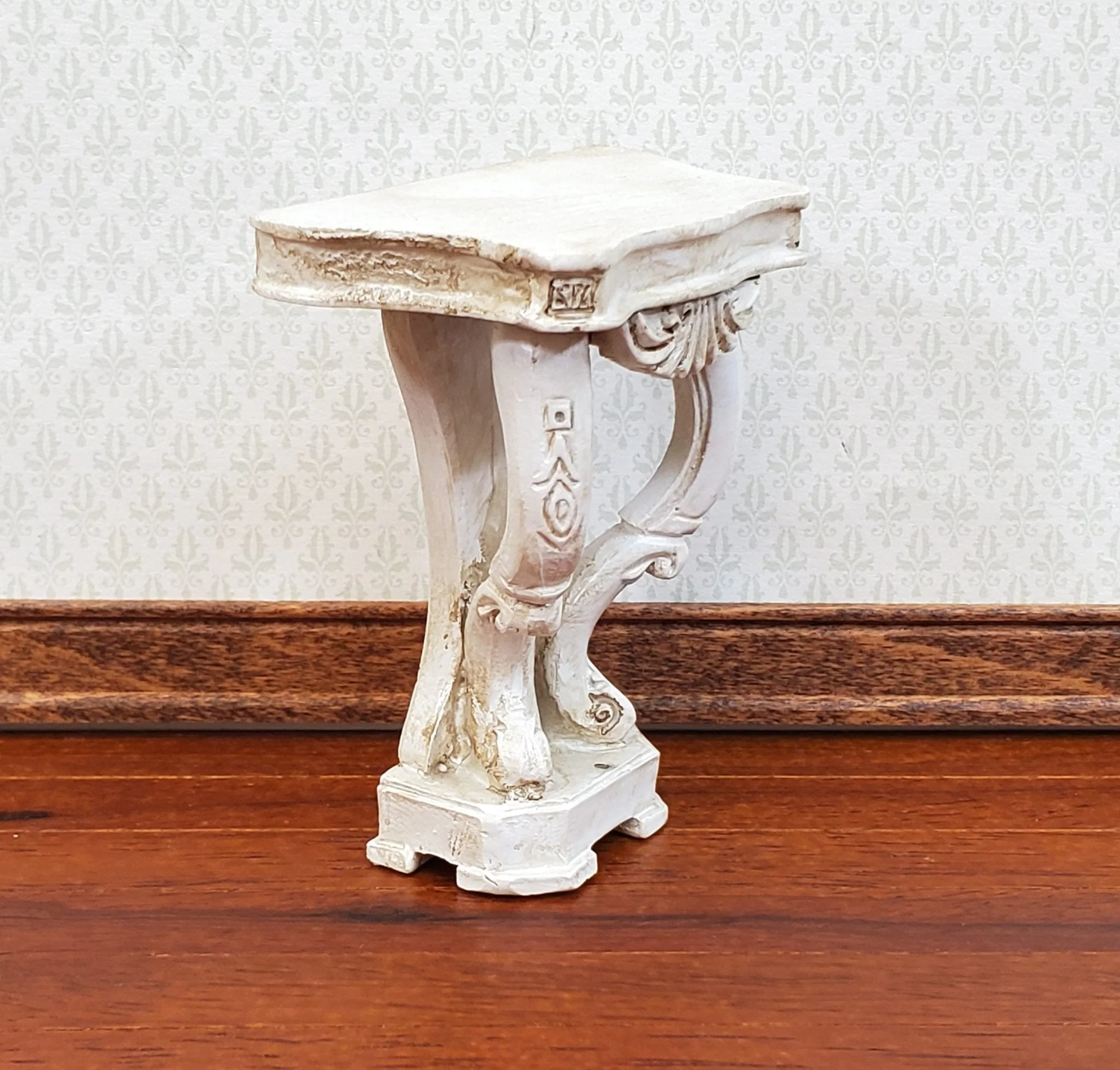 Dollhouse Console Hall Table French Style Aged White 1:12 Scale Miniature Furniture - Image 2