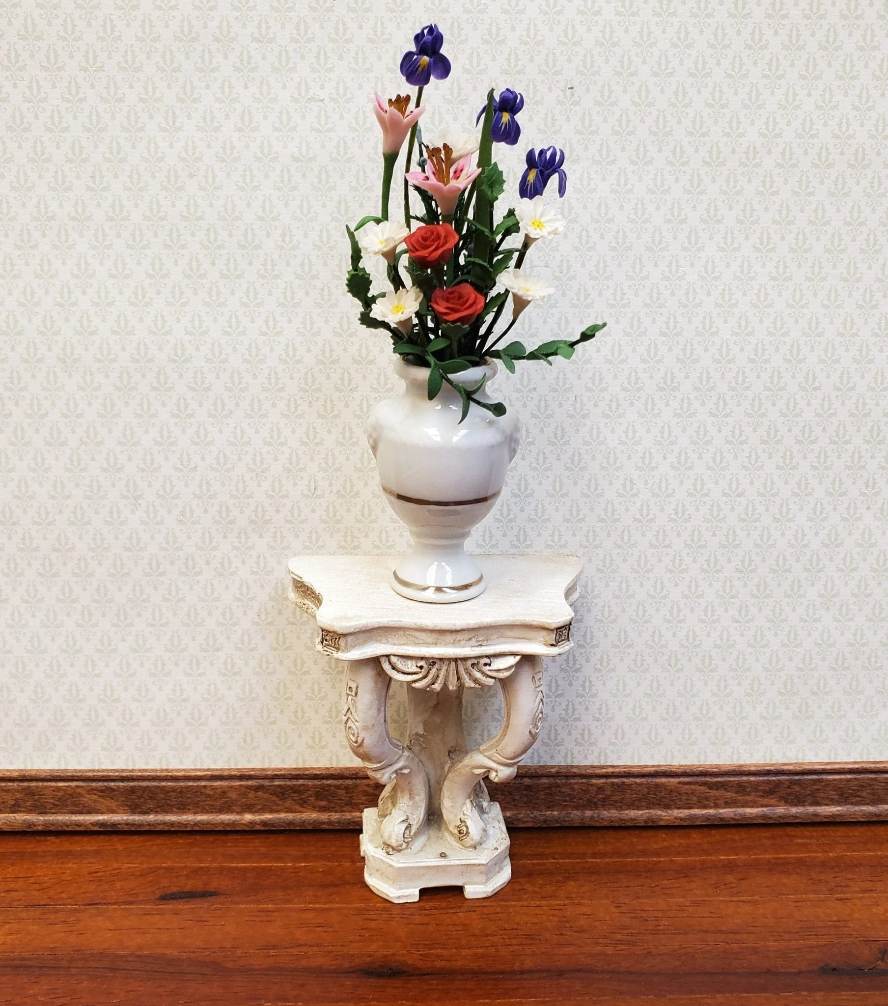 Dollhouse Console Hall Table French Style Aged White 1:12 Scale Miniature Furniture - Image 3