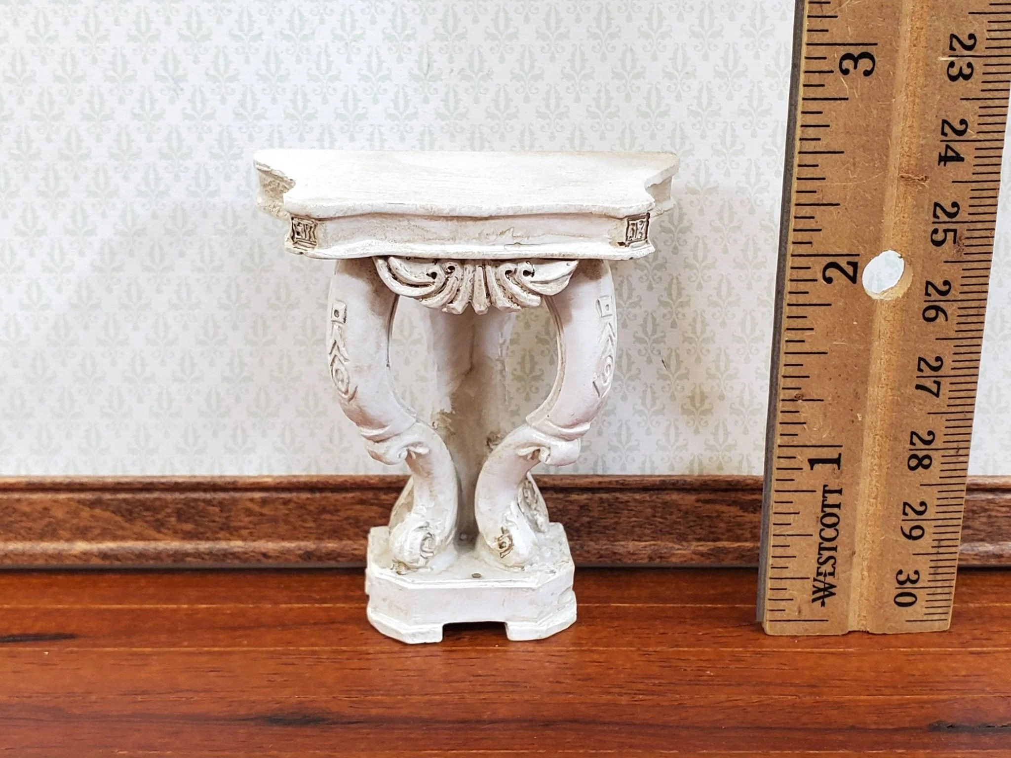 Dollhouse Console Hall Table French Style Aged White 1:12 Scale Miniature Furniture - Image 4