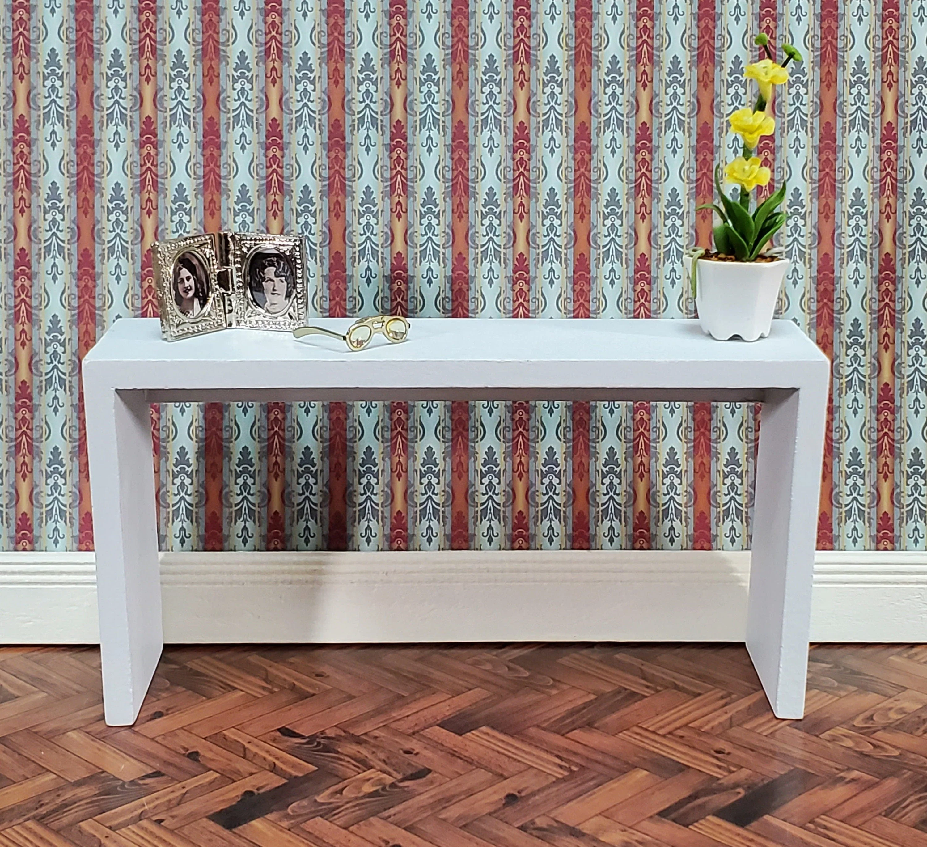 Dollhouse Console or Tall Sofa Table Modern White 1:12 Scale Miniature Furniture - Image 3