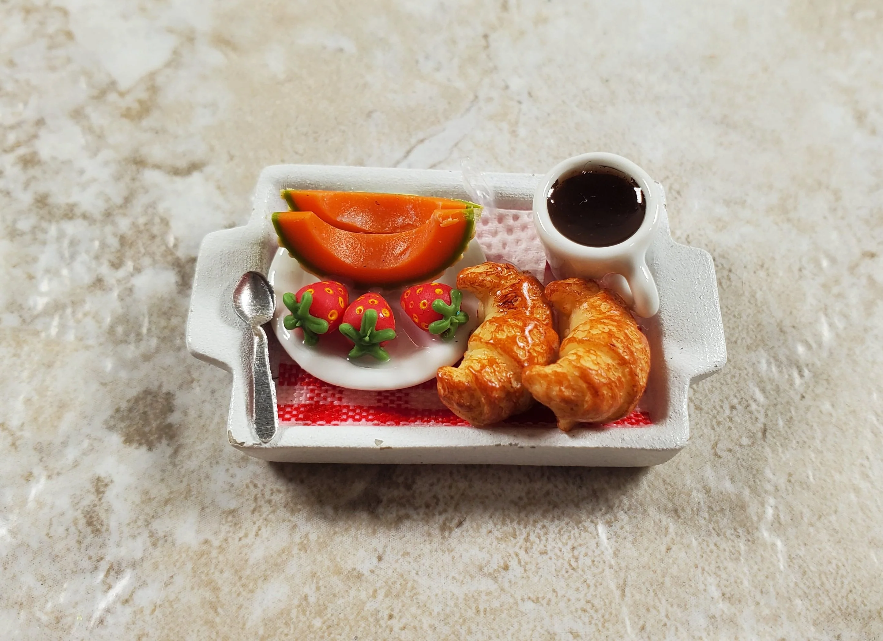 Dollhouse Continental Breakfast on a White Ceramic Tray 1:12 Scale Miniature