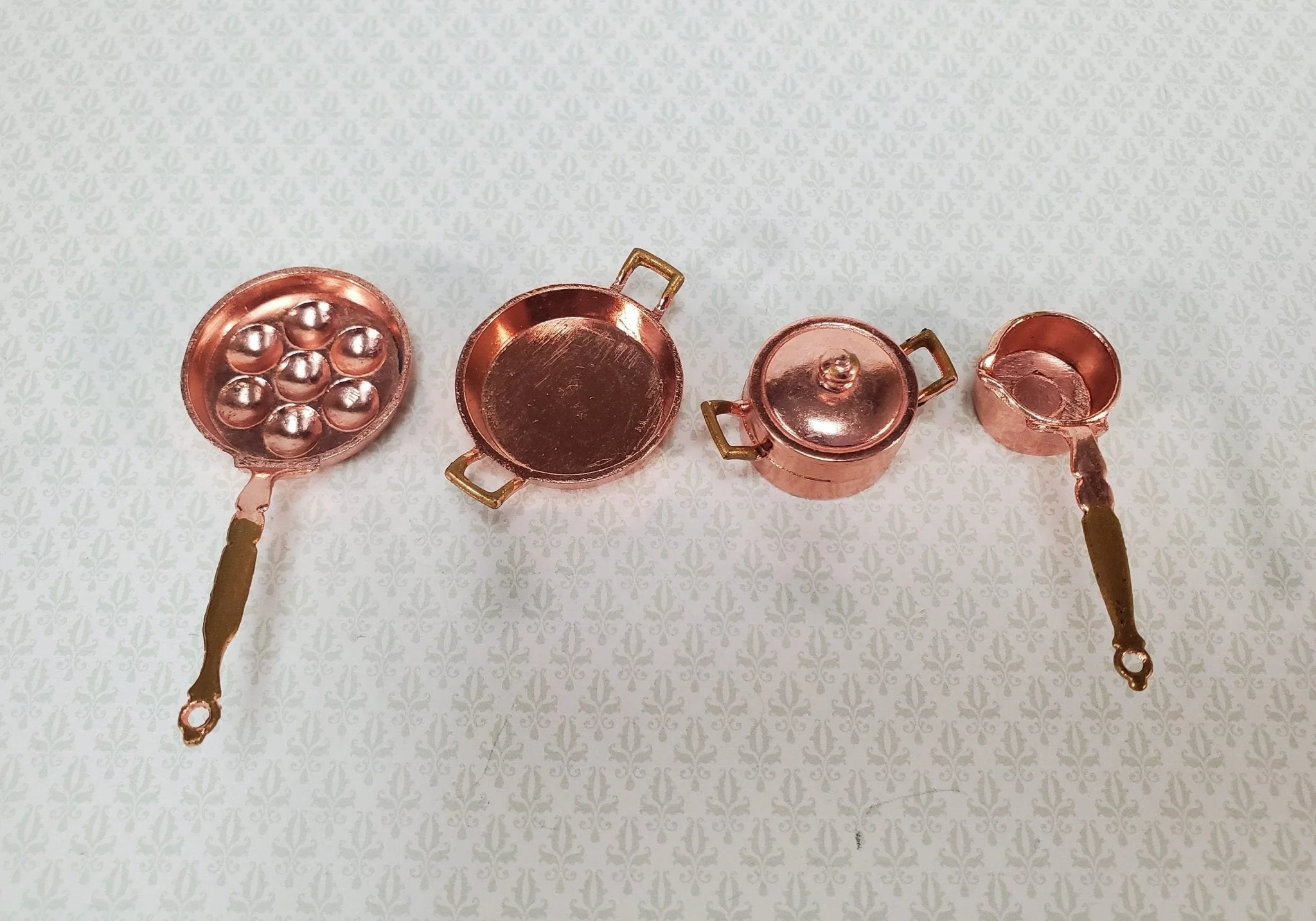 Dollhouse Copper Pots & Pans Stock Soup Saute Egg Poacher 1:12 Scale Miniatures
