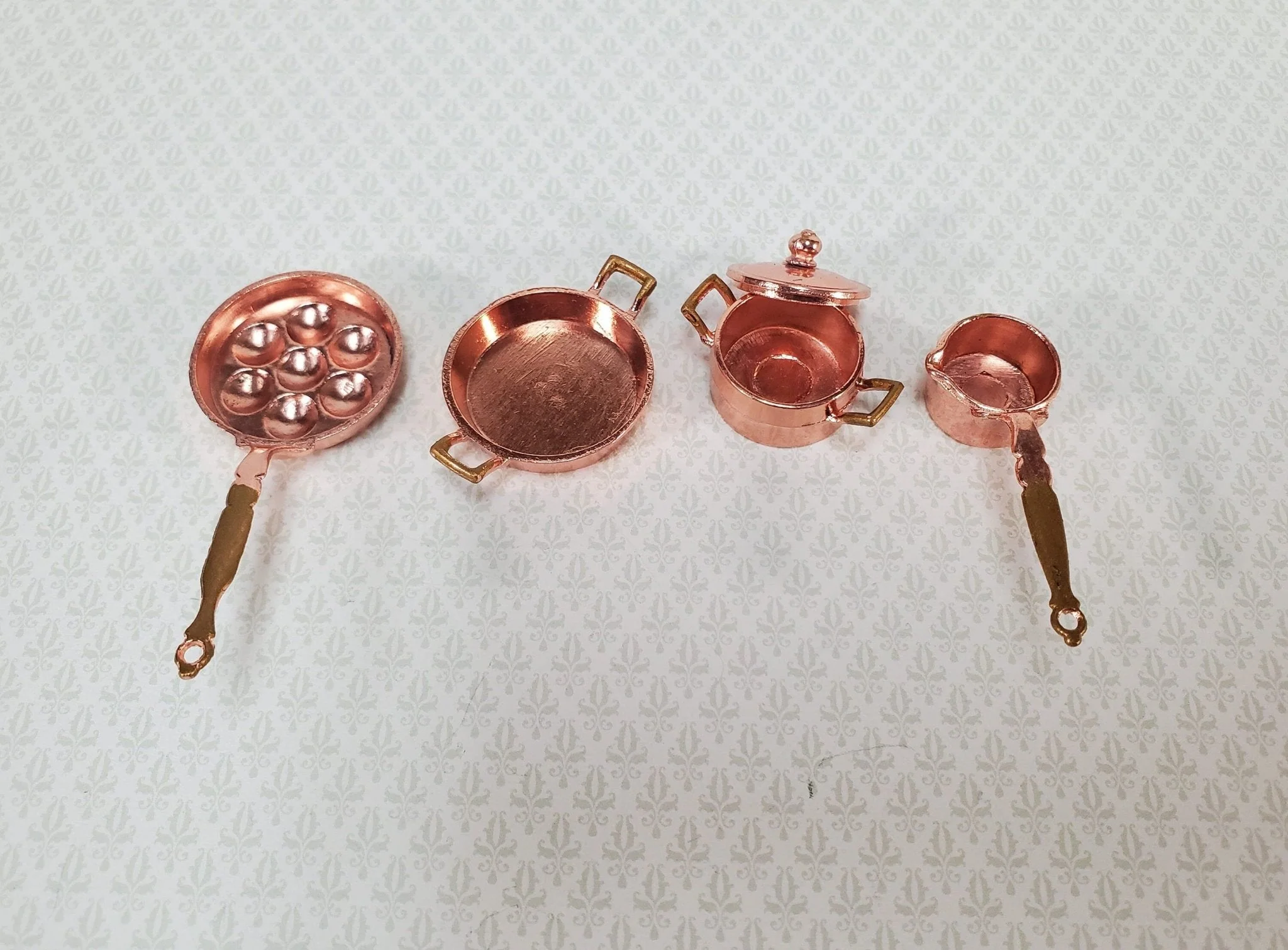 Dollhouse Copper Pots & Pans Stock Soup Saute Egg Poacher 1:12 Scale Miniatures - Image 2