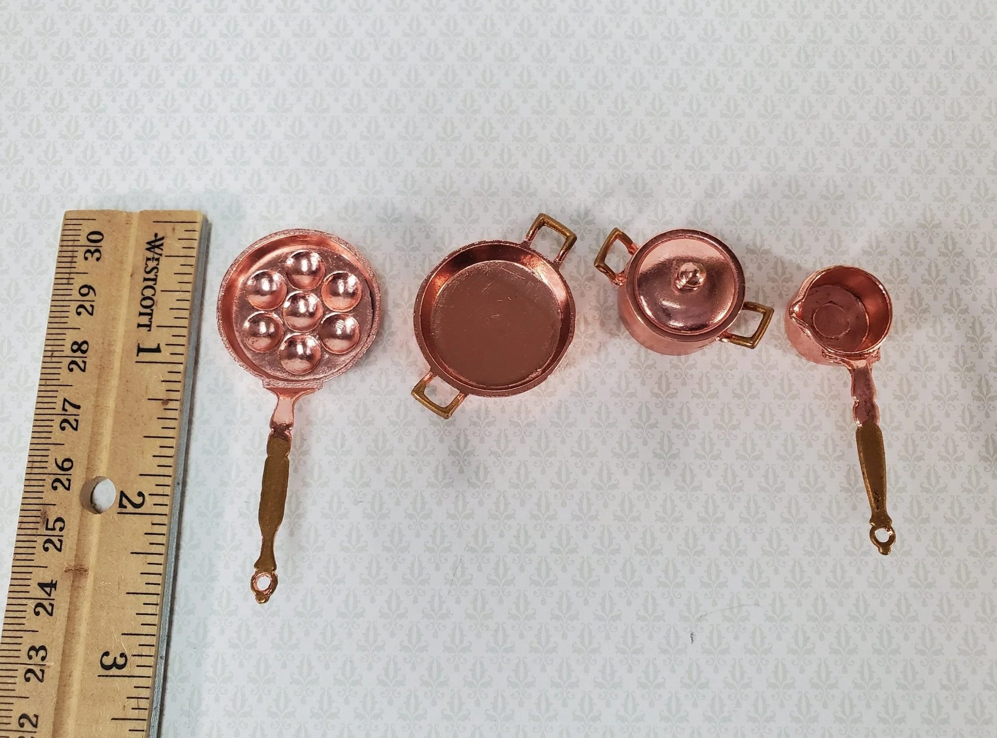 Dollhouse Copper Pots & Pans Stock Soup Saute Egg Poacher 1:12 Scale Miniatures - Image 3
