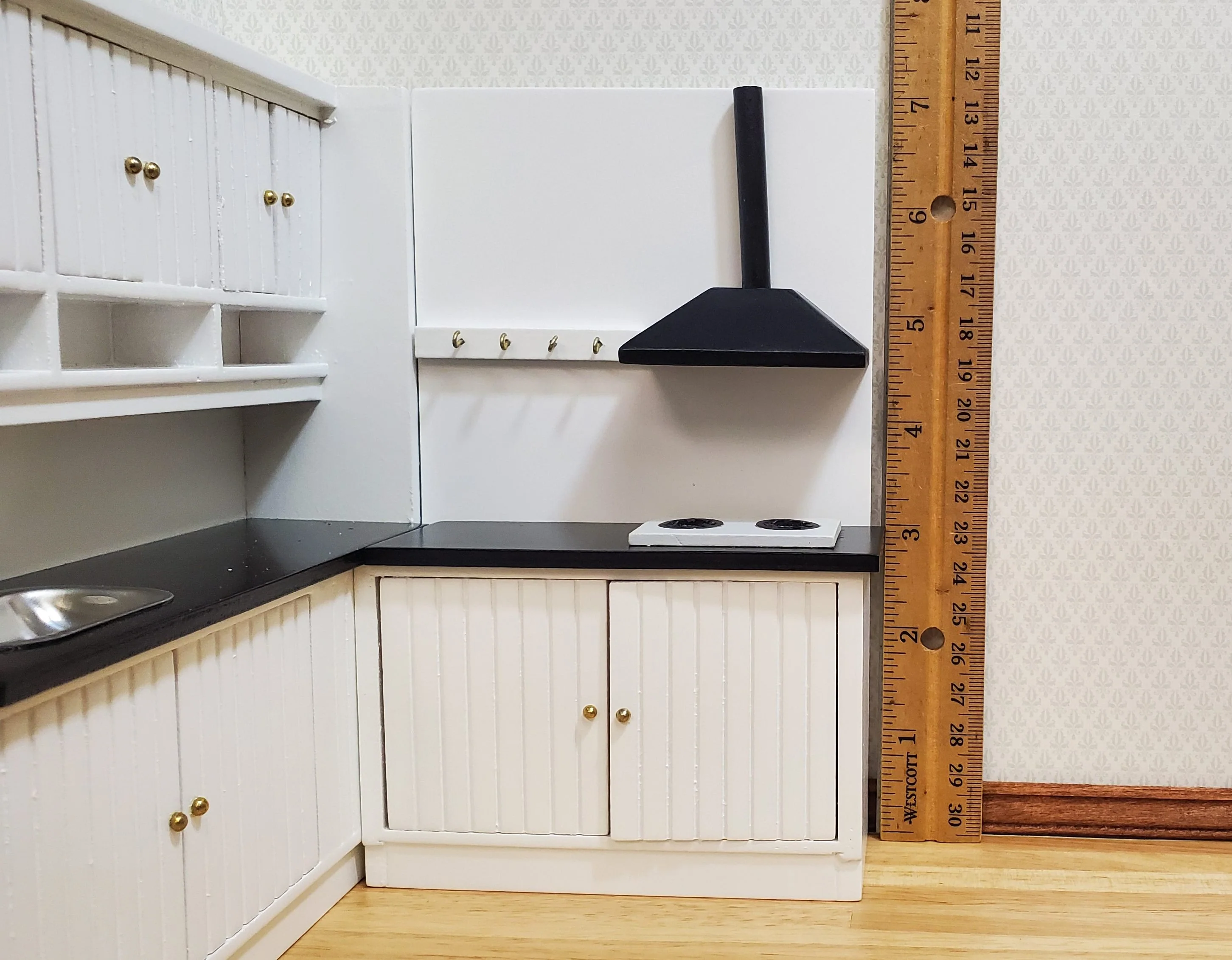 Dollhouse Corner Kitchen Set WHITE Sink Stove Top Cabinets 1:12 Scale Miniature - Image 6