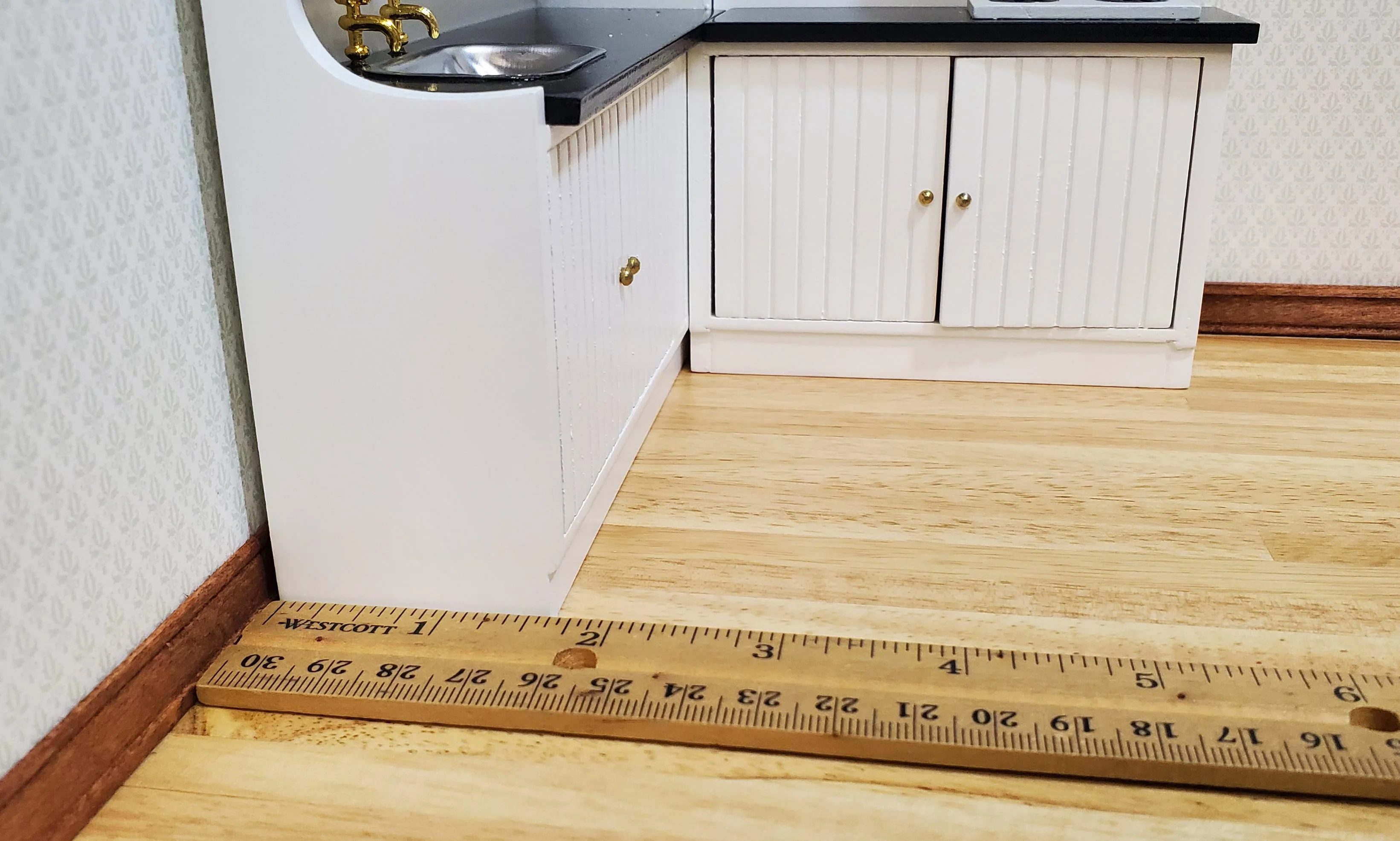 Dollhouse Corner Kitchen Set WHITE Sink Stove Top Cabinets 1:12 Scale Miniature - Image 8