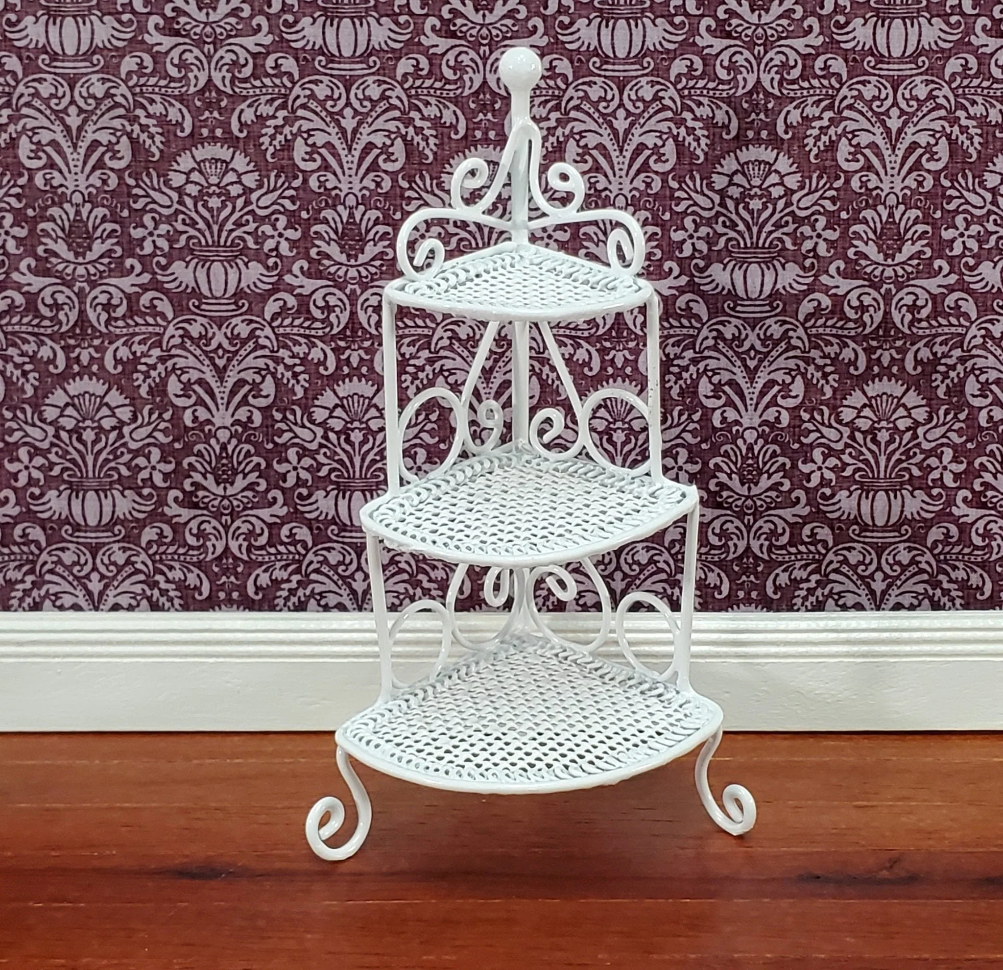 Dollhouse Corner Shelf Plant Stand White Metal 1:12 Scale Miniature or Fairy Garden